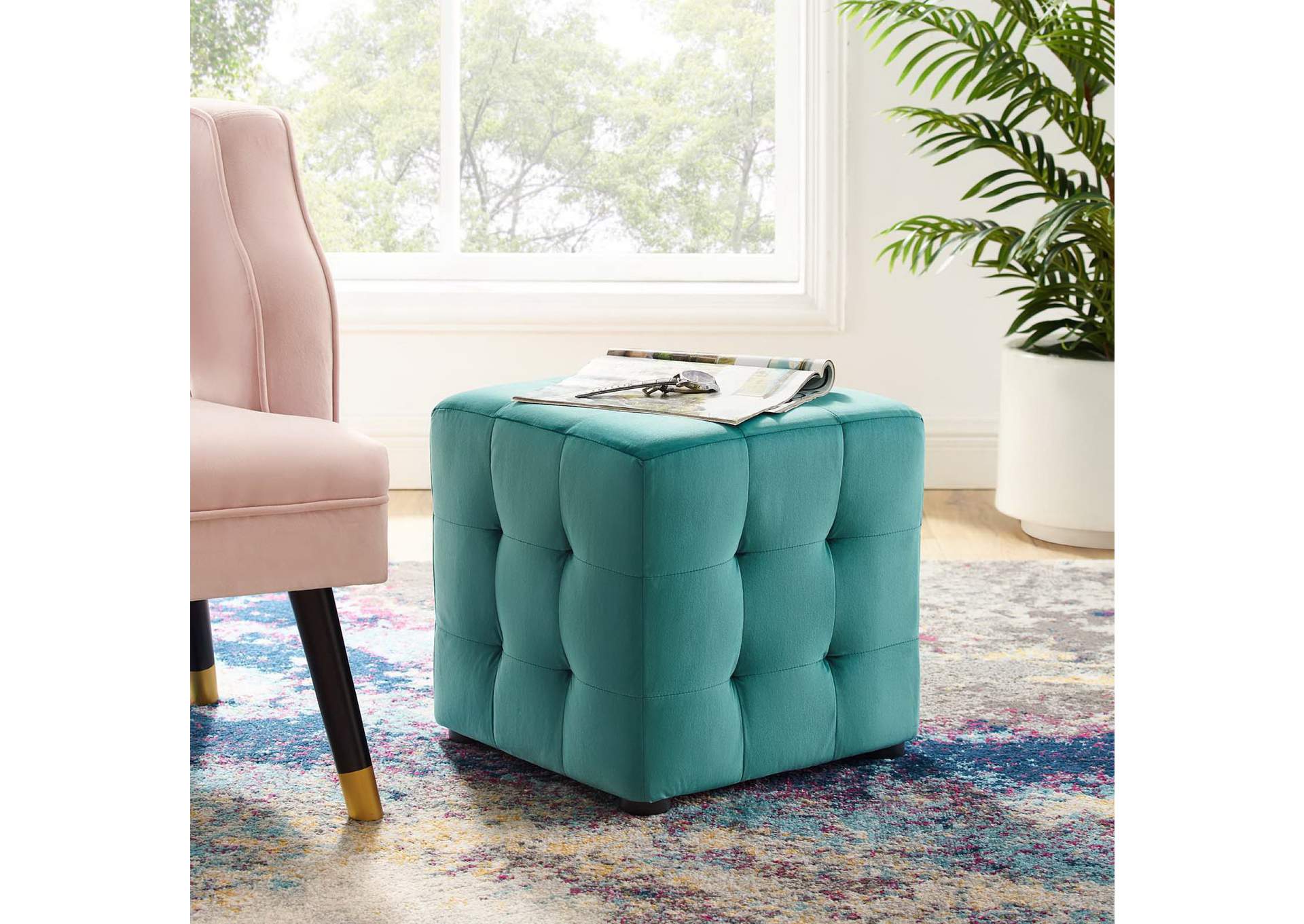 Contour Tufted Cube Performance Velvet Ottoman image 6