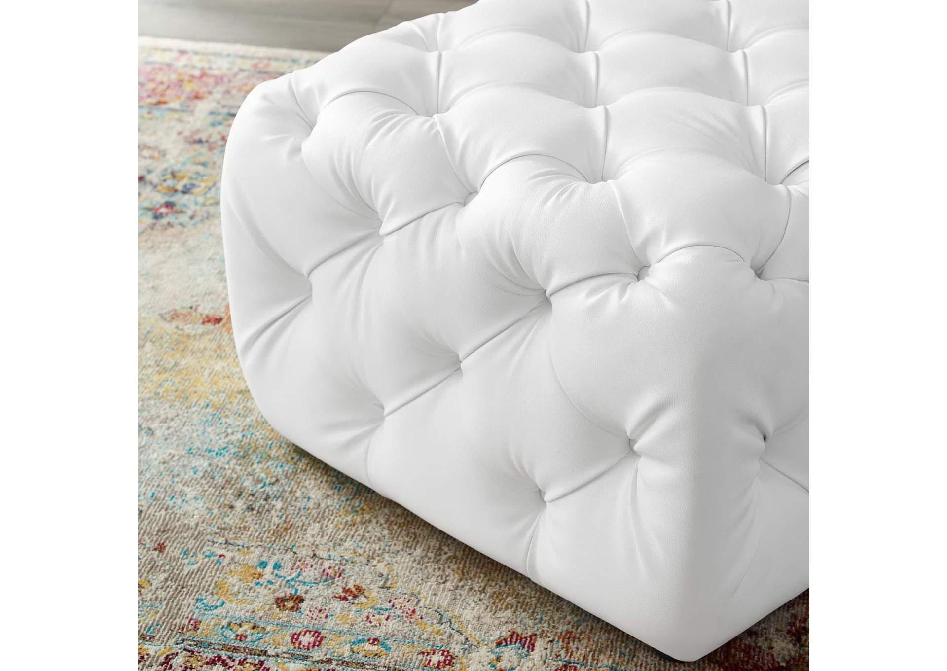 Amour Tufted Button Square Faux Leather Ottoman image 6
