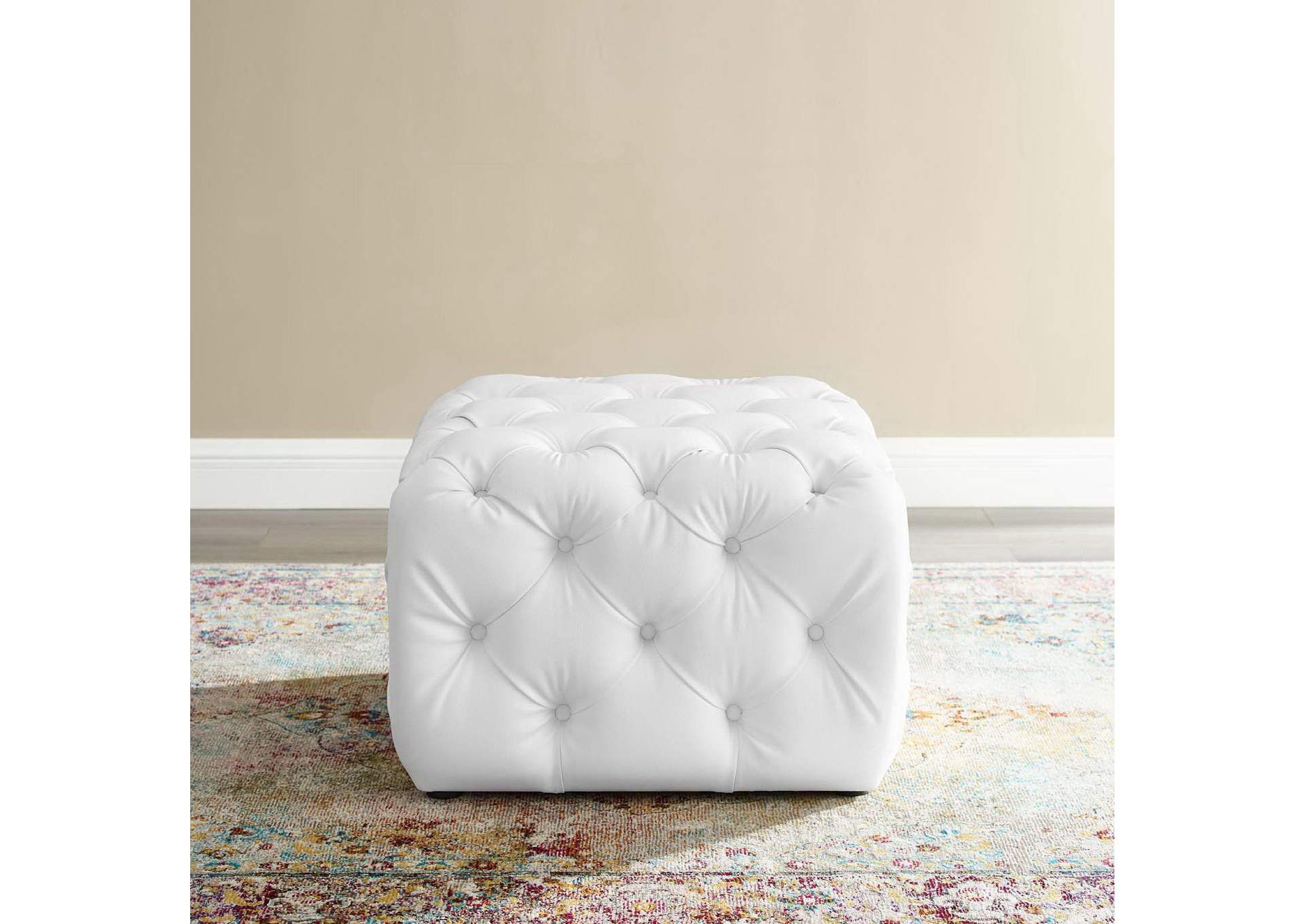 Amour Tufted Button Square Faux Leather Ottoman image 7