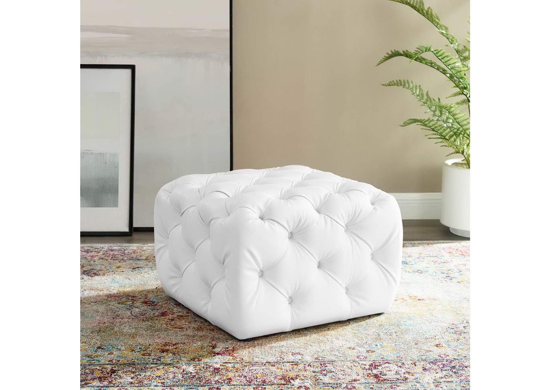 Amour Tufted Button Square Faux Leather Ottoman image 8