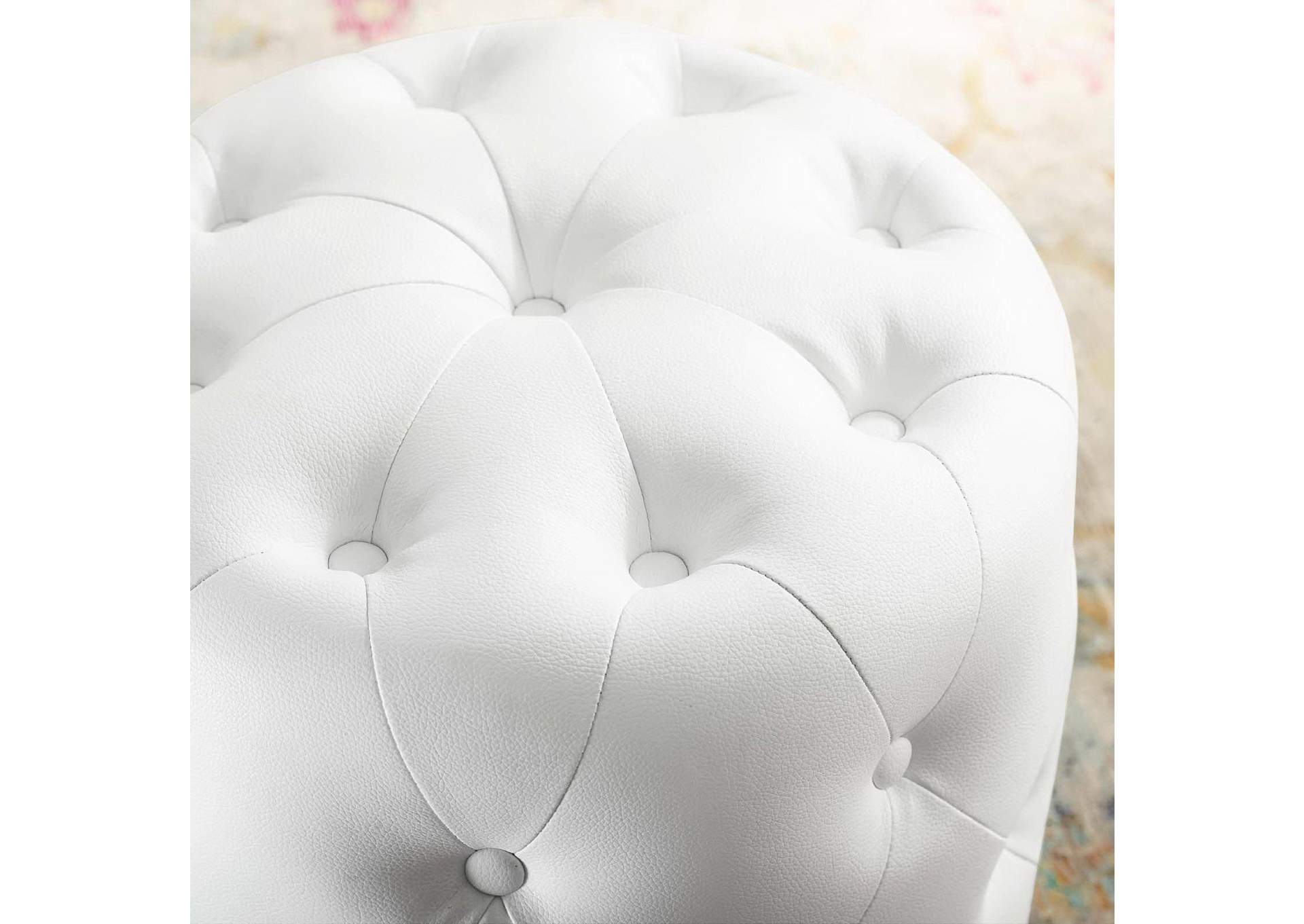 Amour Tufted Button Round Faux Leather Ottoman image 6