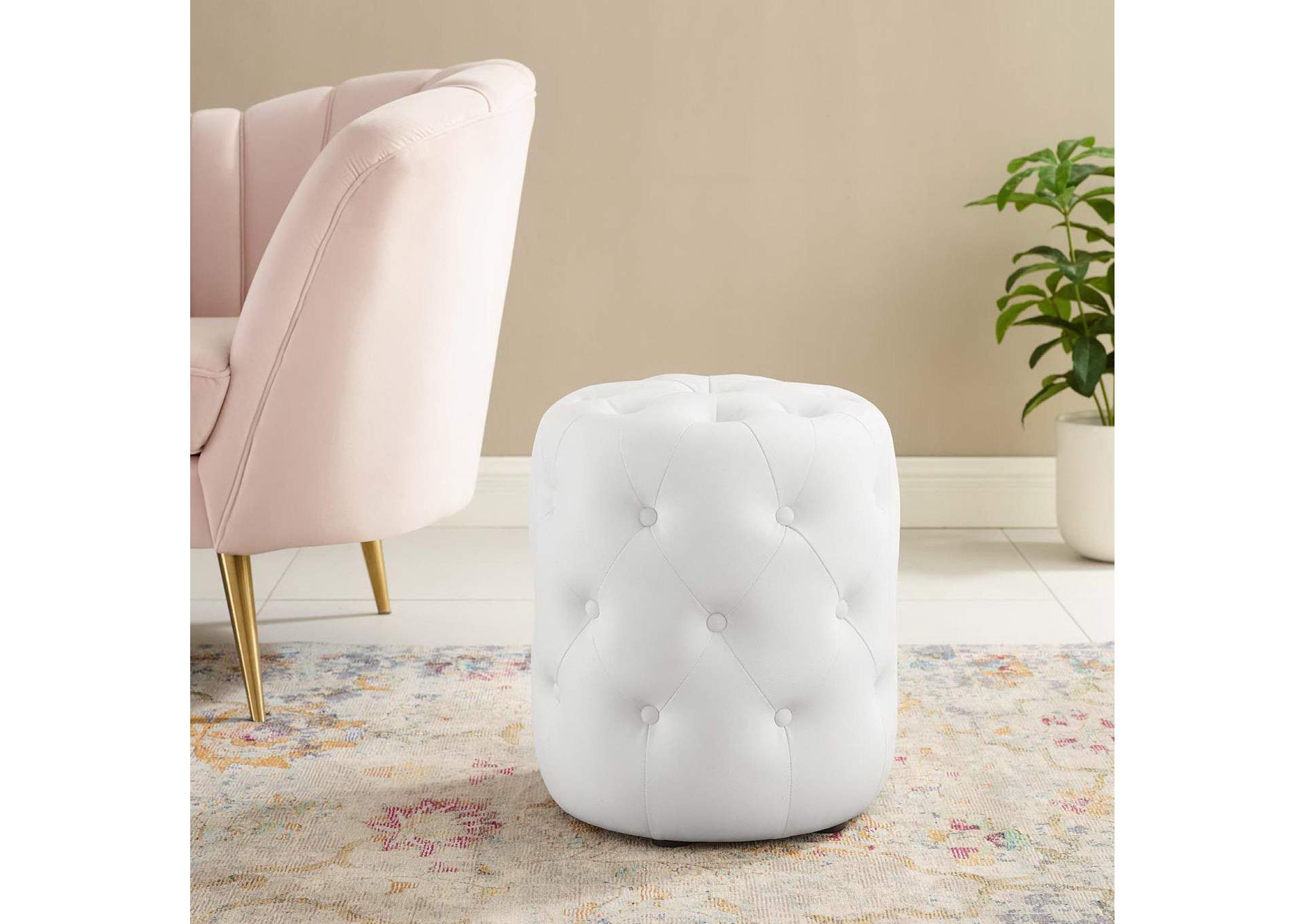 Amour Tufted Button Round Faux Leather Ottoman image 7
