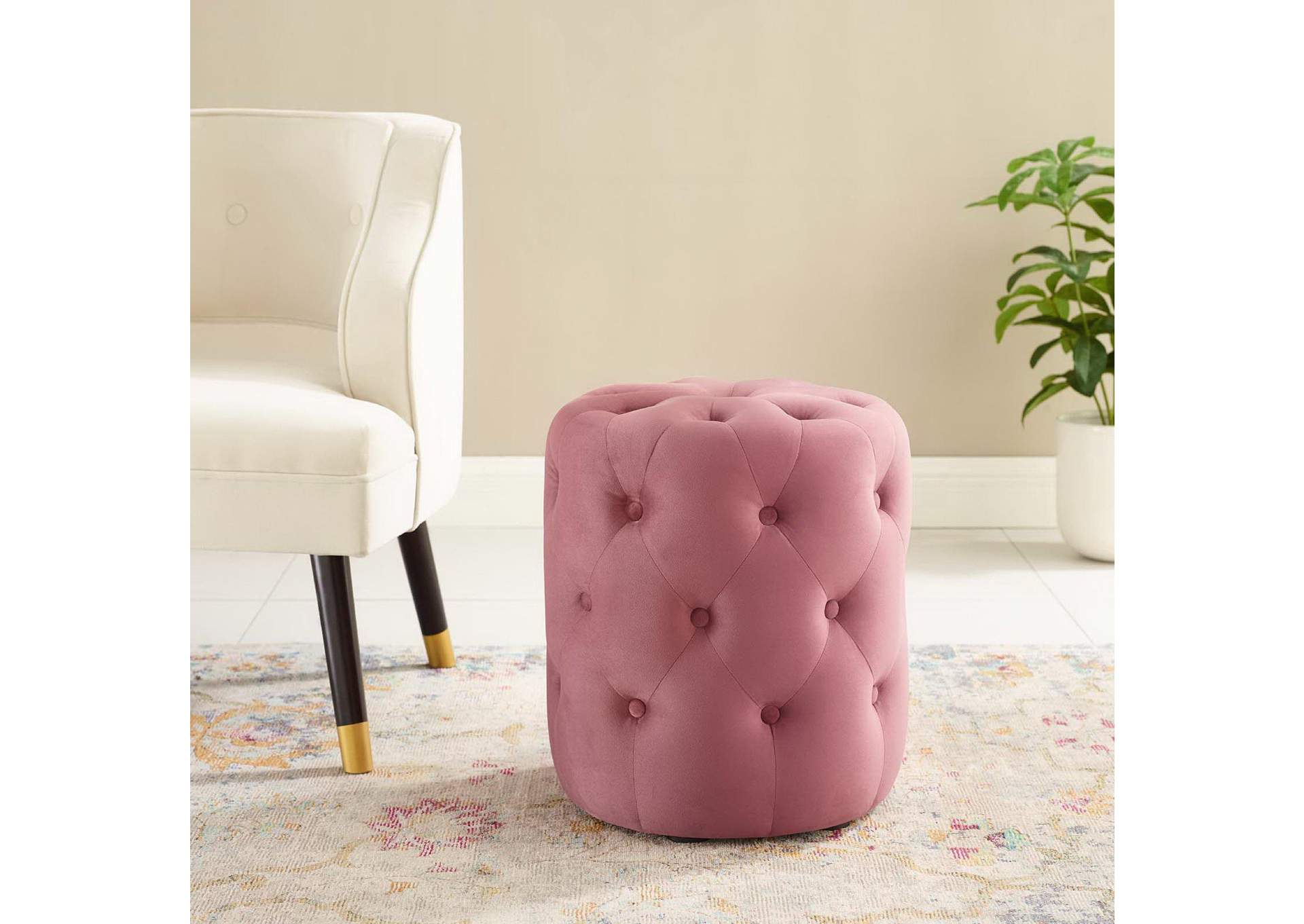 Amour Tufted Button Round Performance Velvet Ottoman image 7