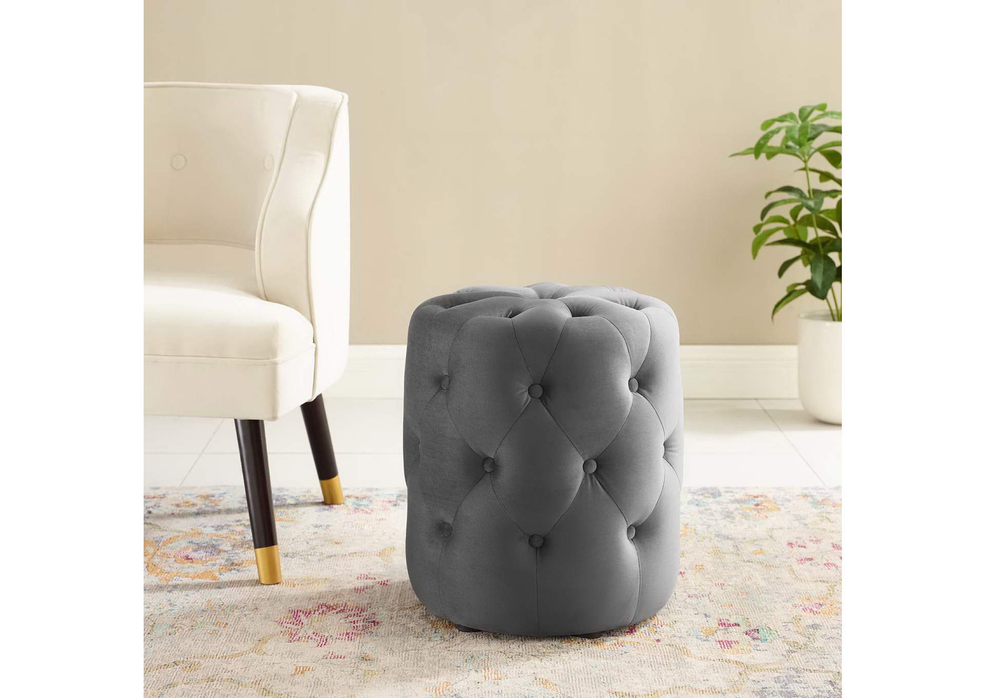 Amour Tufted Button Round Performance Velvet Ottoman image 7