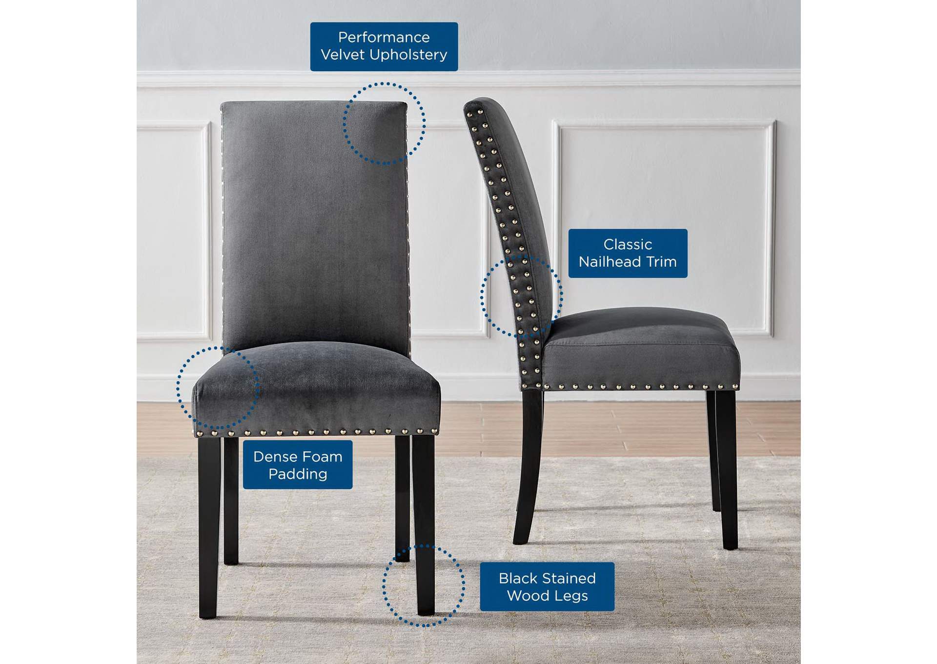 Parcel Performance Velvet Dining Side Chairs Set Of 2 By Modway image 3