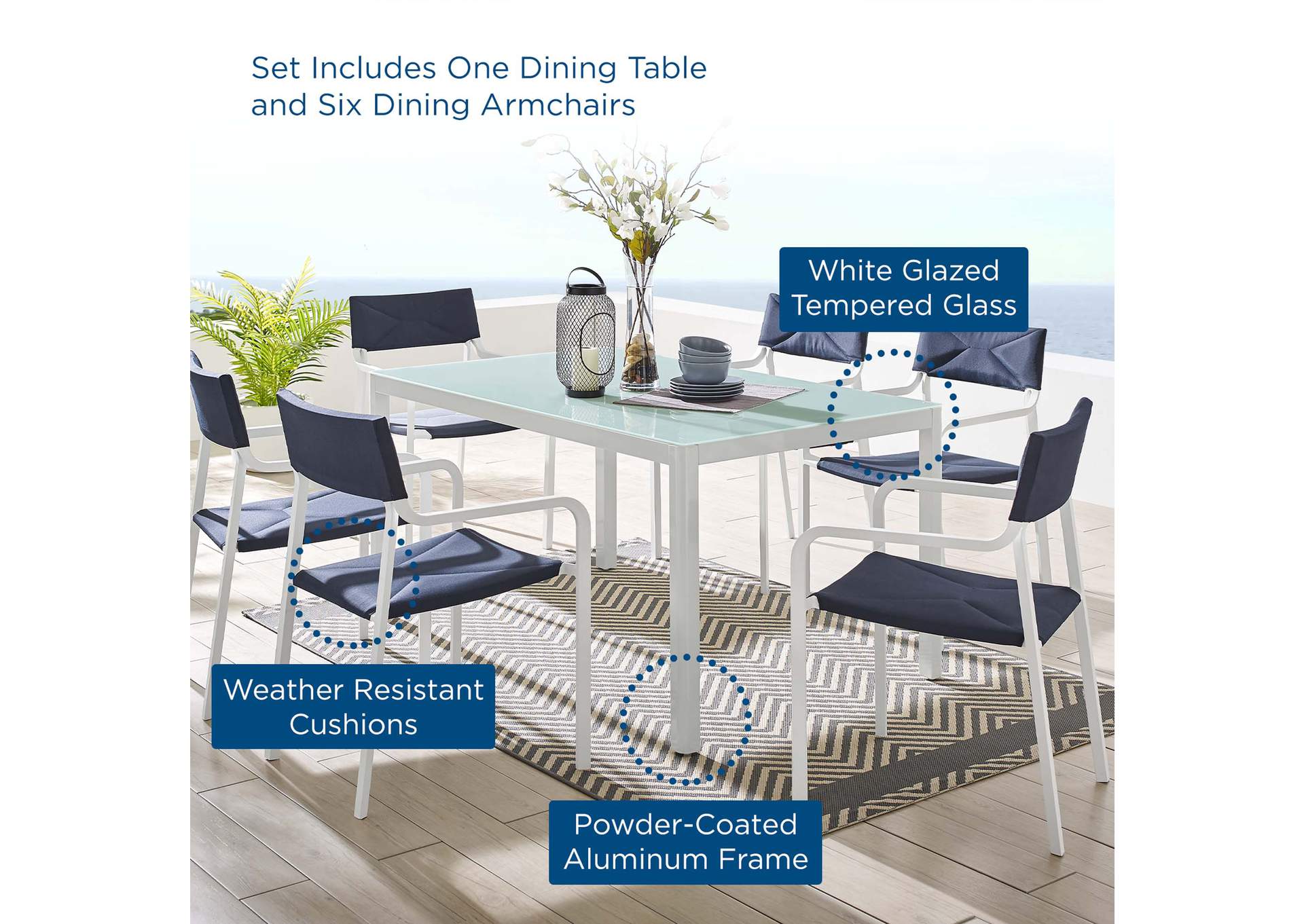 Raleigh 7 Piece Outdoor Patio Aluminum Dining Set