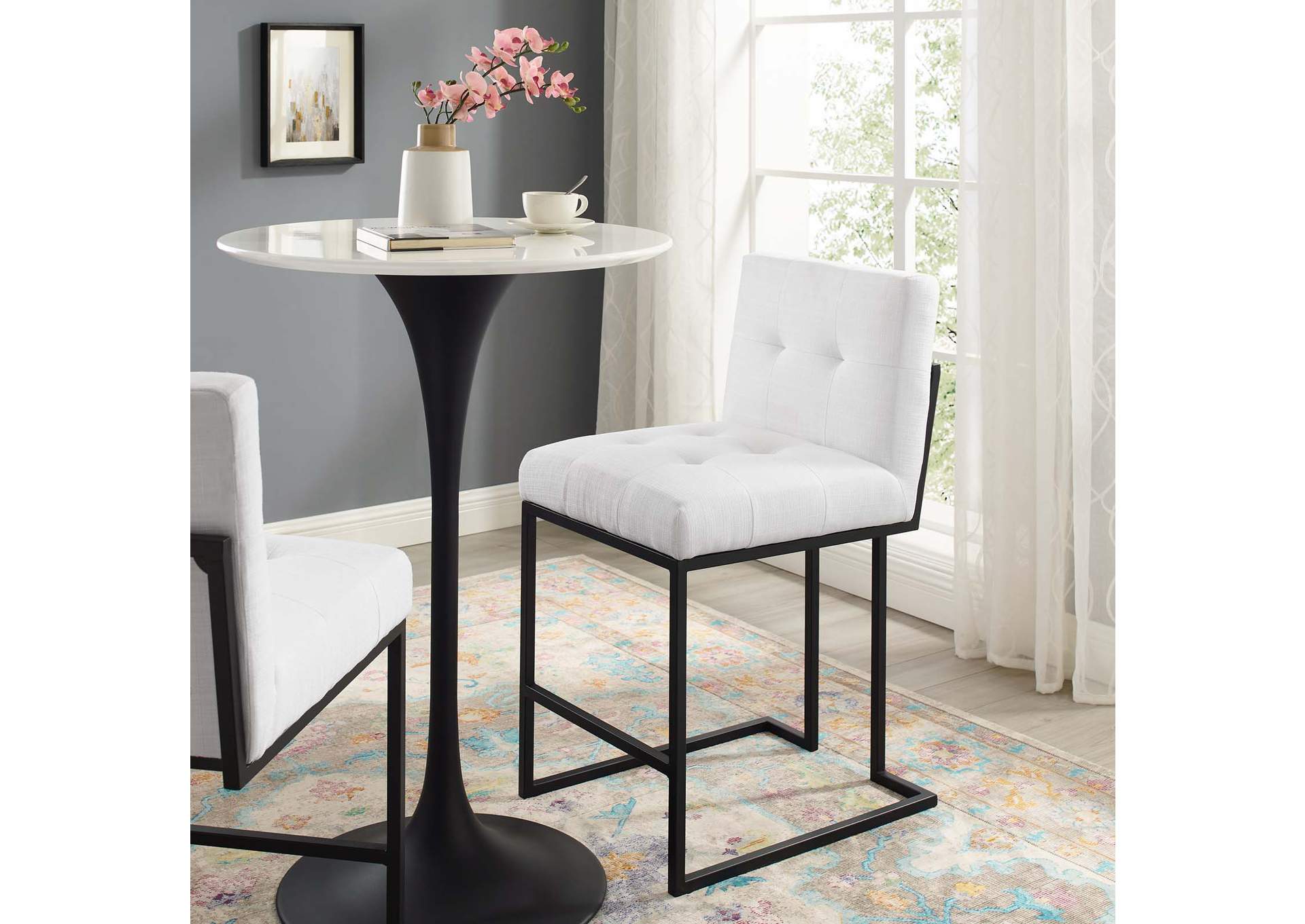 Privy Black Stainless Steel Upholstered Fabric Counter Stool