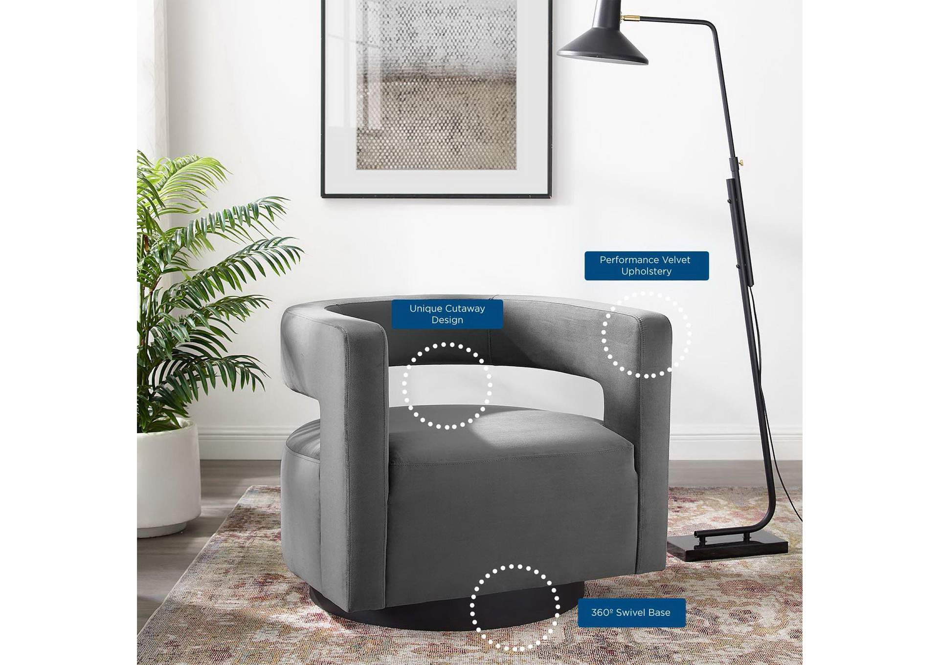 Spin Cutaway Performance Velvet Swivel Armchair image 10