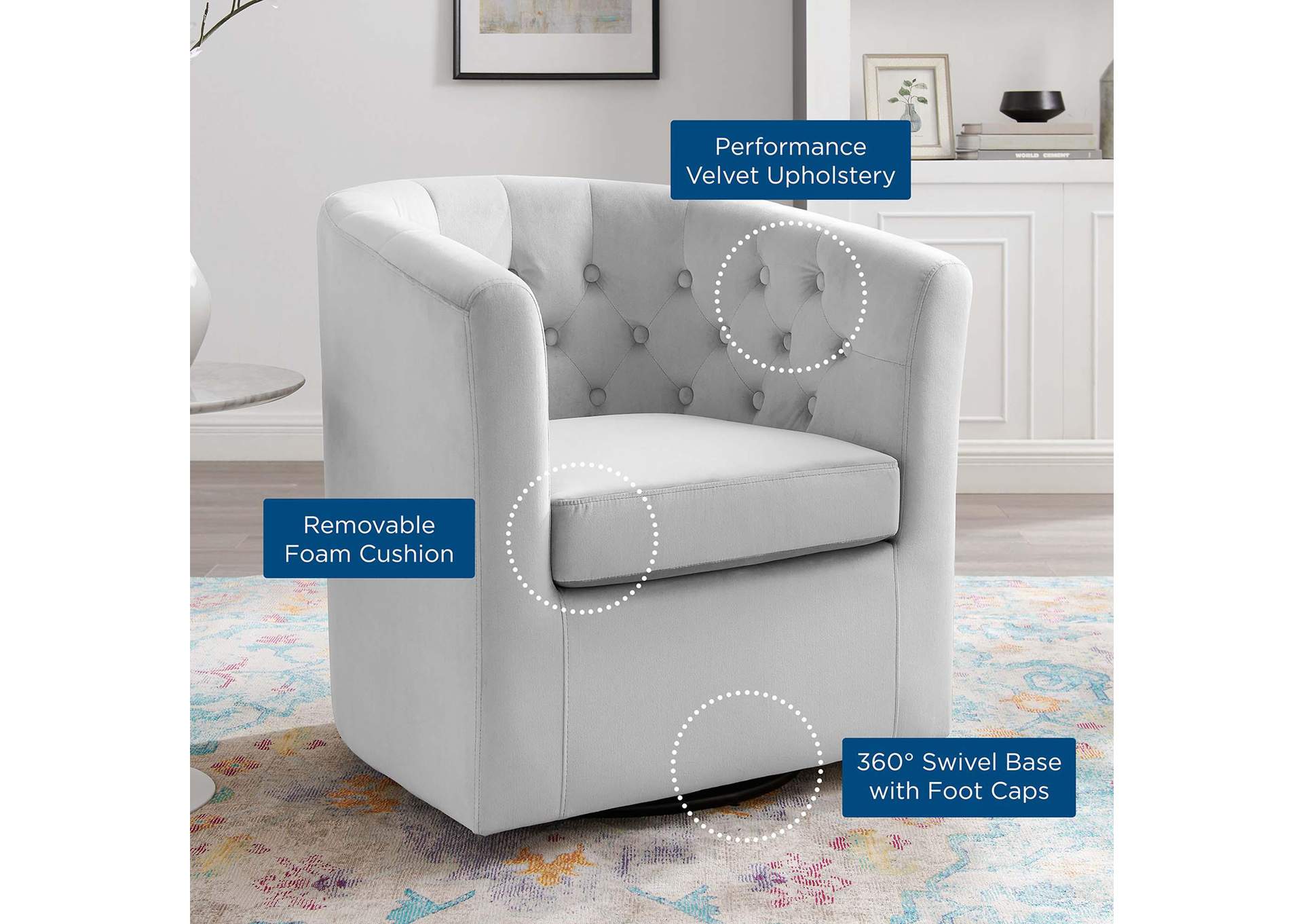 Prospect Tufted Performance Velvet Swivel Armchair image 8