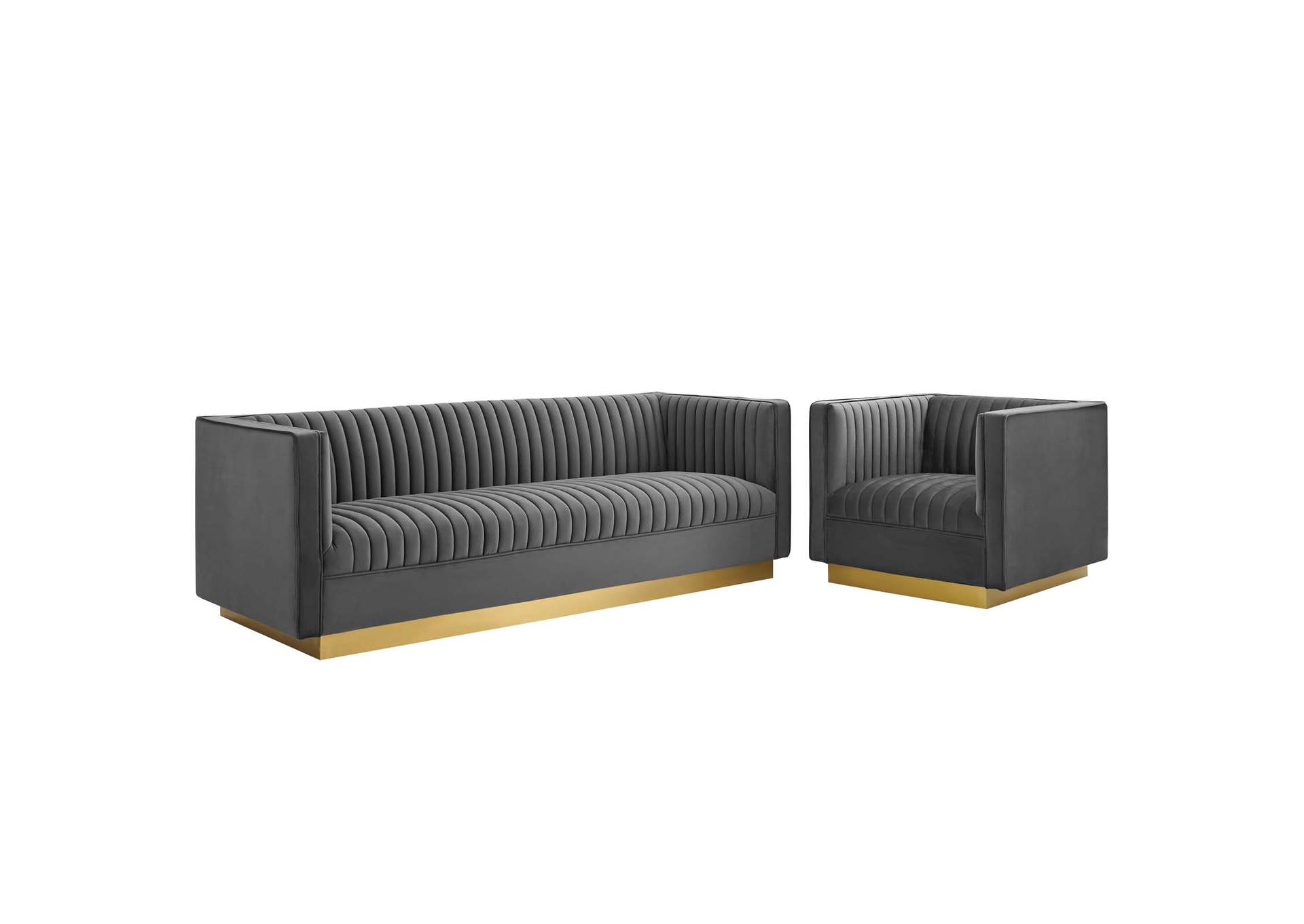 Sanguine Vertical Channel Tufted Upholstered Performance Velvet Sofa And Armchair Set By Modway image 1