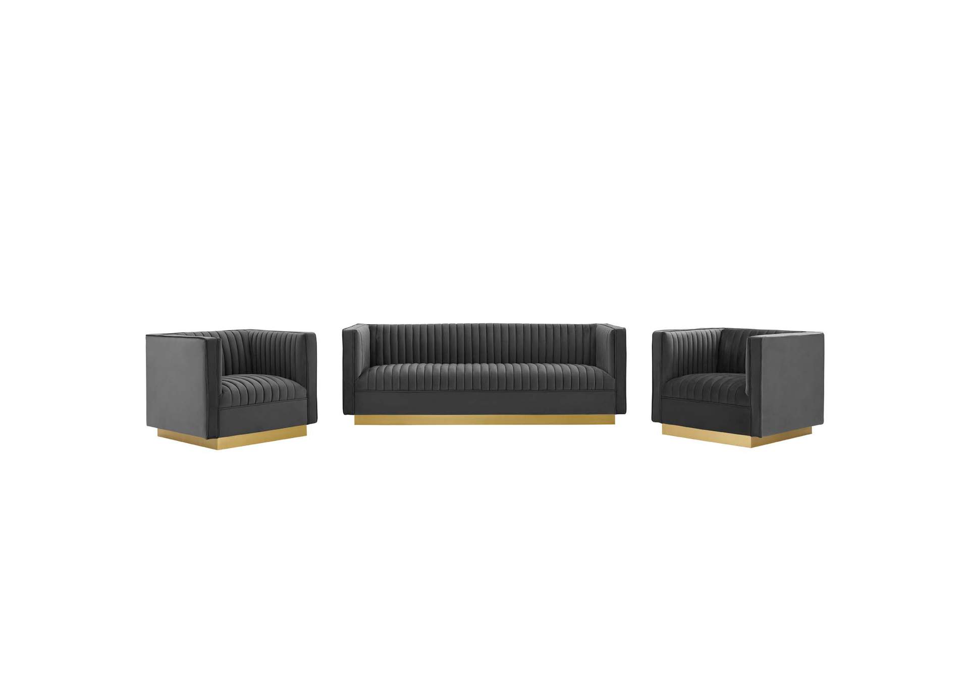 Sanguine 3 Piece Vertical Channel Tufted Upholstered Performance Velvet Set By Modway image 1