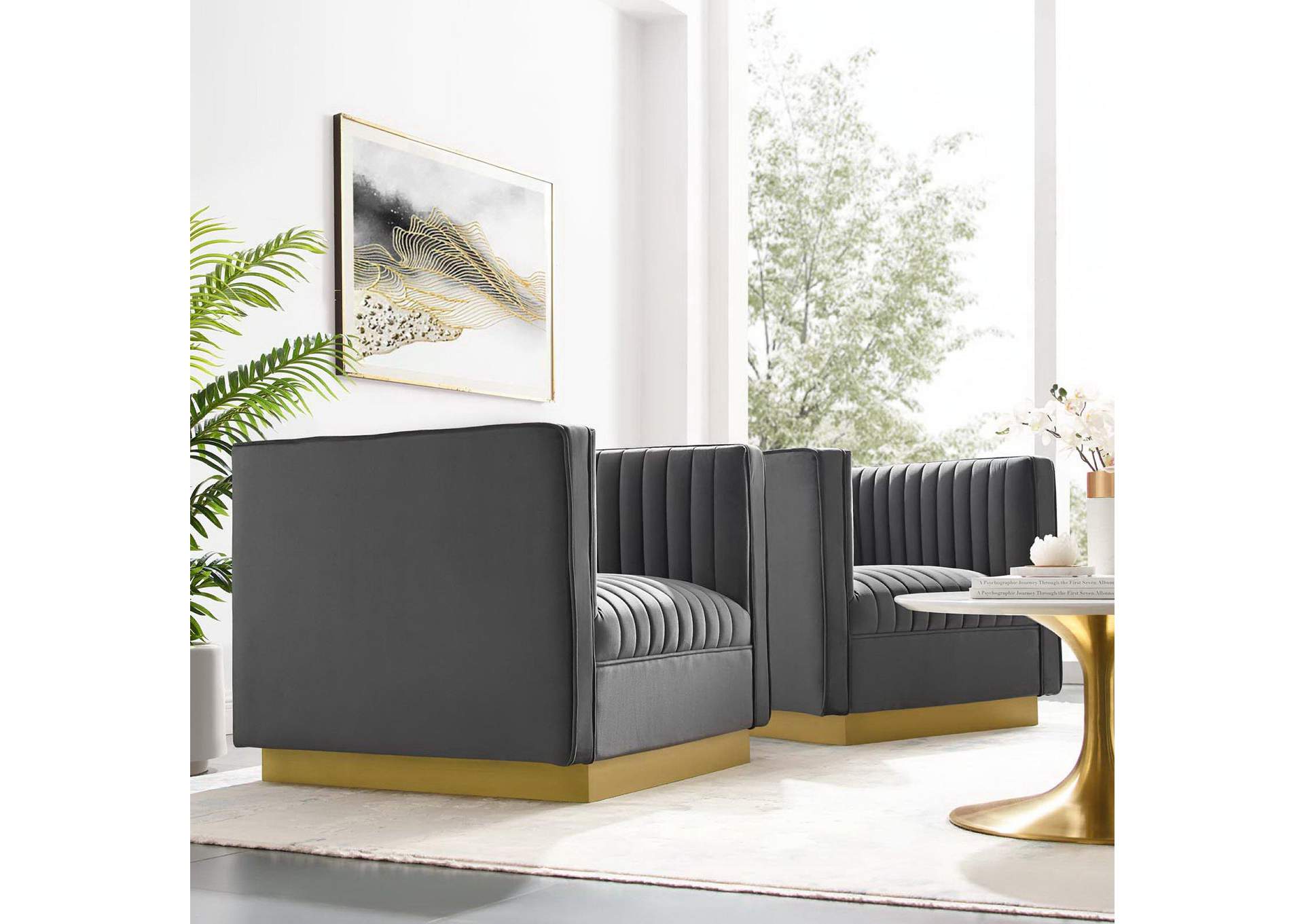 Sanguine Vertical Channel Tufted Upholstered Performance Velvet Armchair Set Of 2 image 5