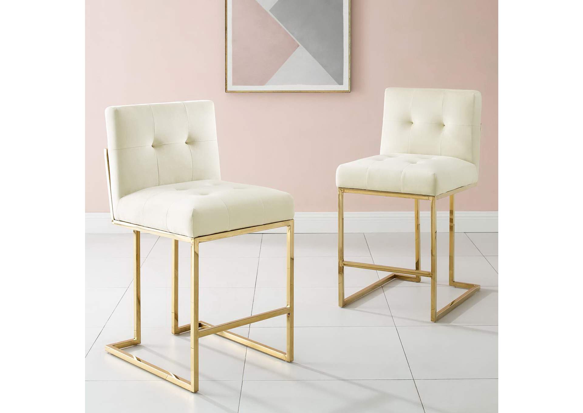 Privy Gold Stainless Steel Performance Velvet Counter Stool Set Of 2 image 5