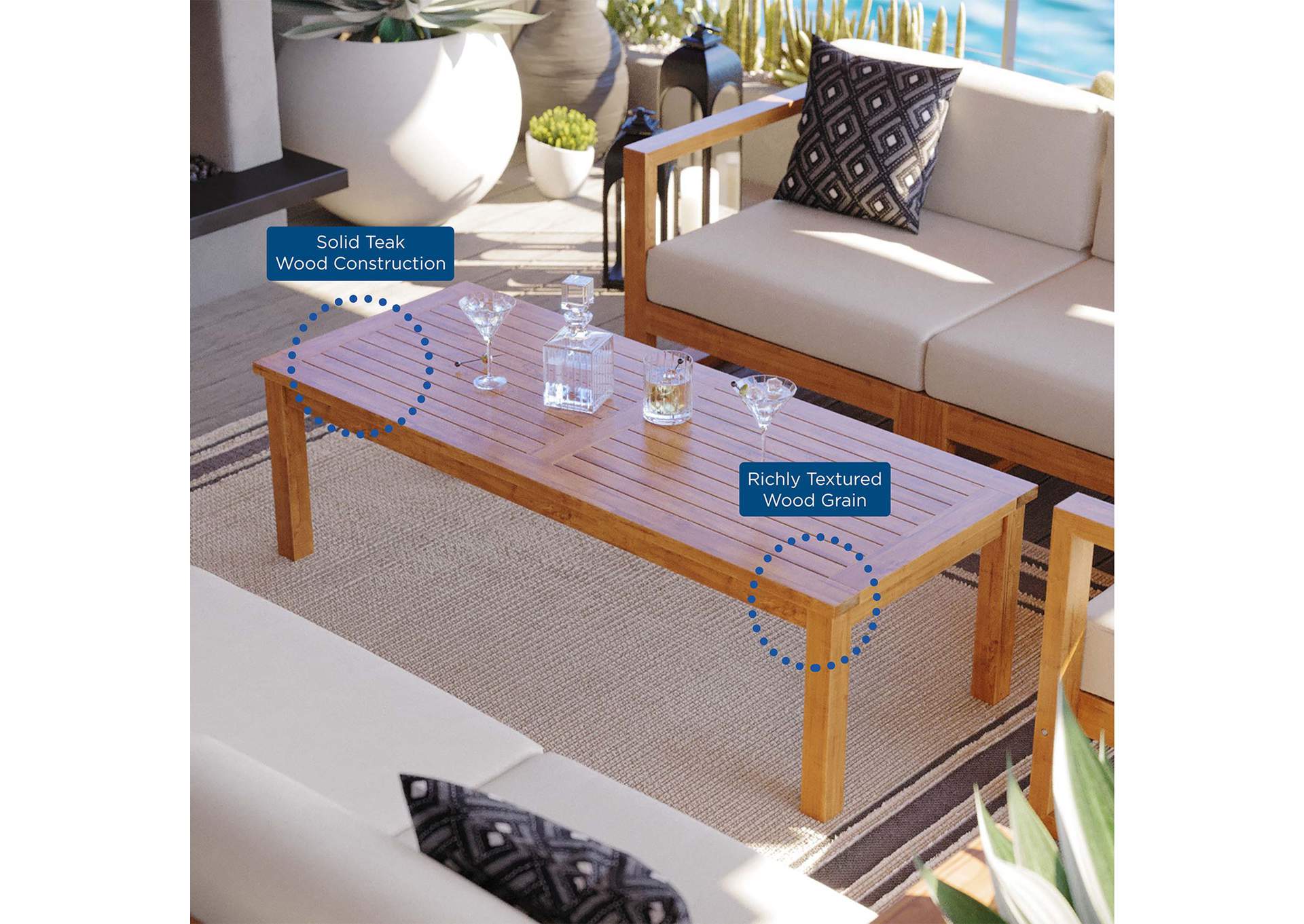 Upland Outdoor Patio Teak Wood 4-Piece Furniture Set