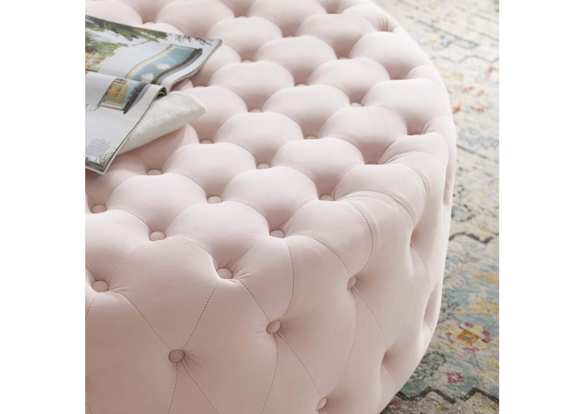 Ensconce Tufted Performance Velvet Round Ottoman image 6