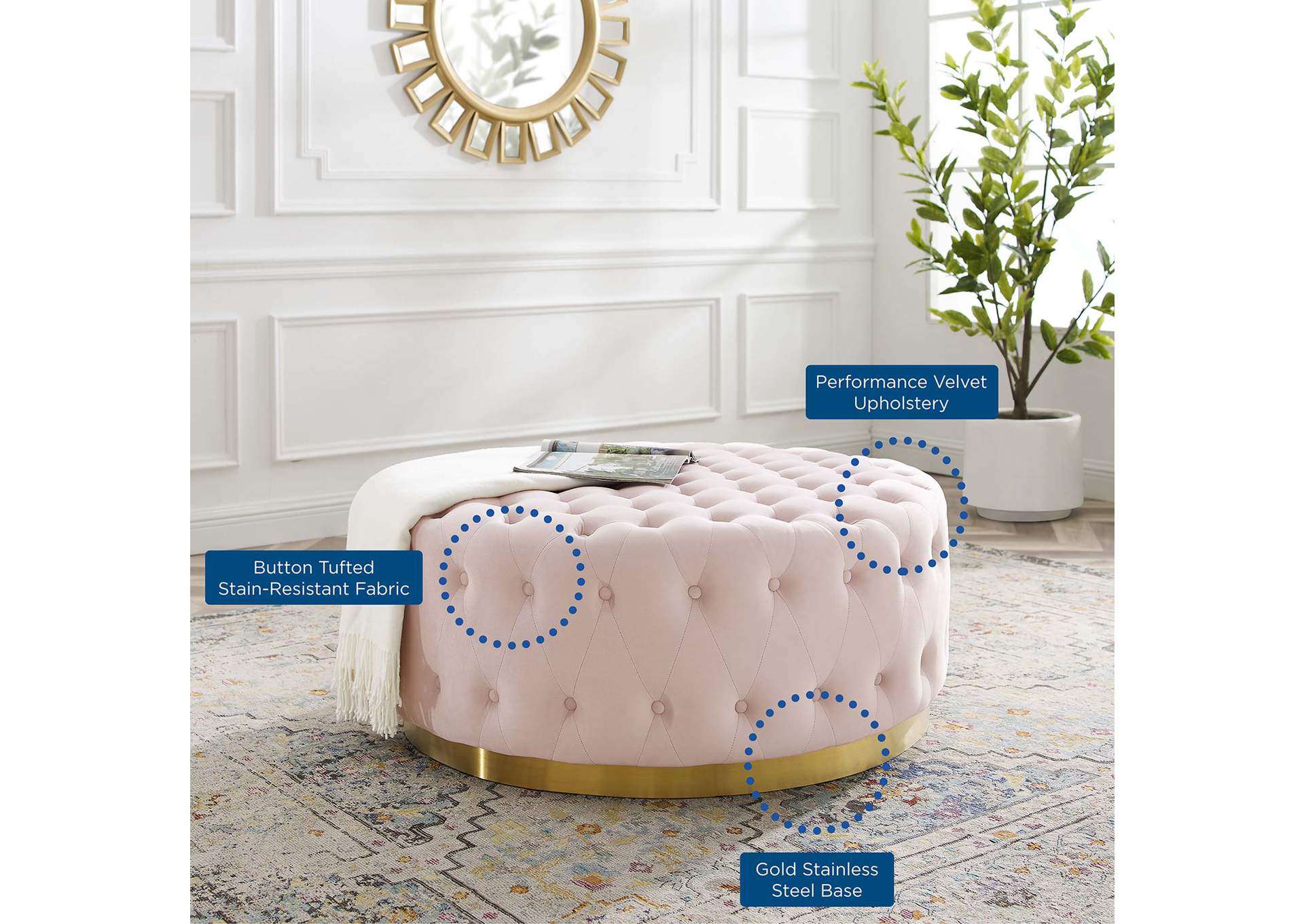 Ensconce Tufted Performance Velvet Round Ottoman image 7