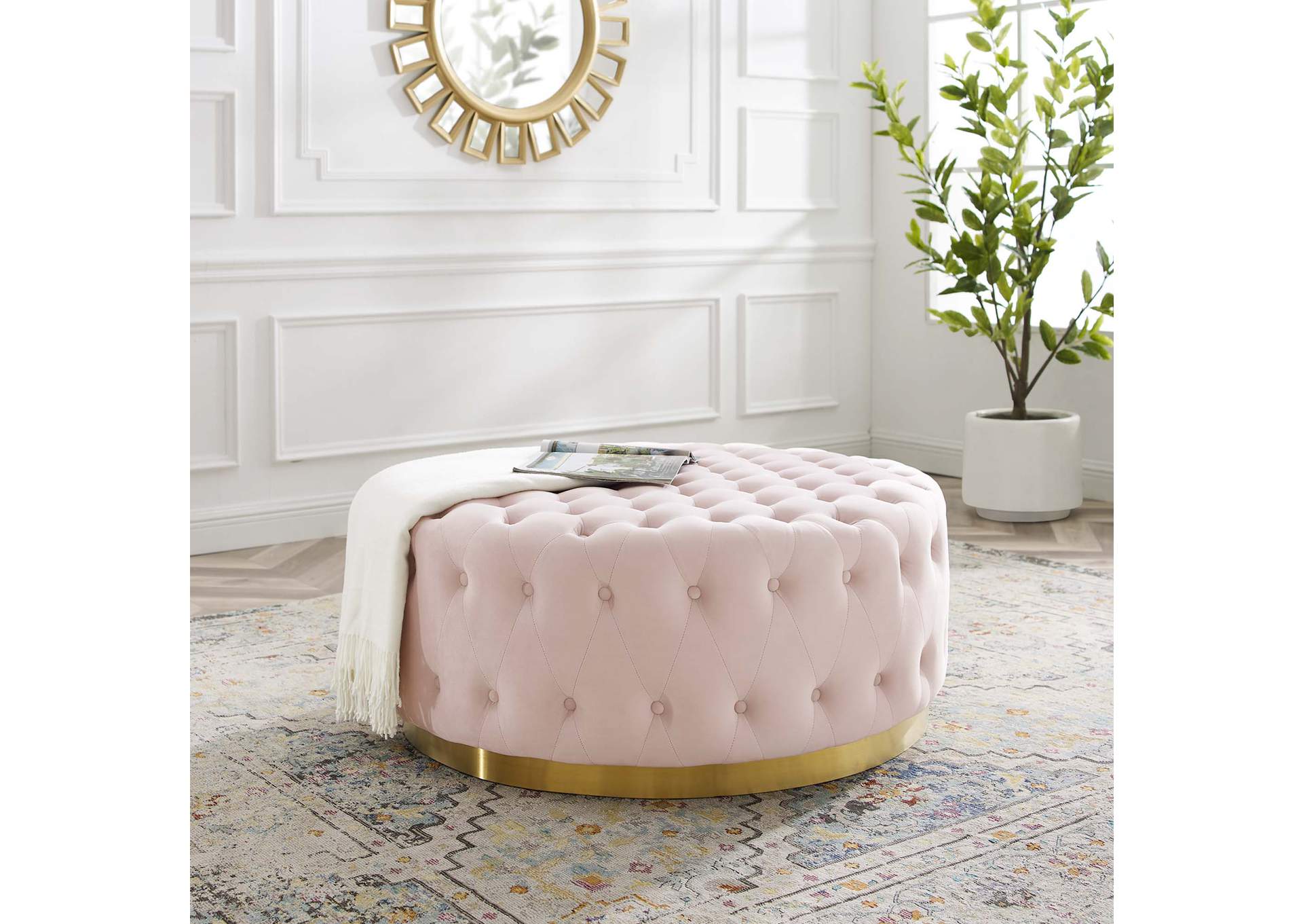Ensconce Tufted Performance Velvet Round Ottoman image 8