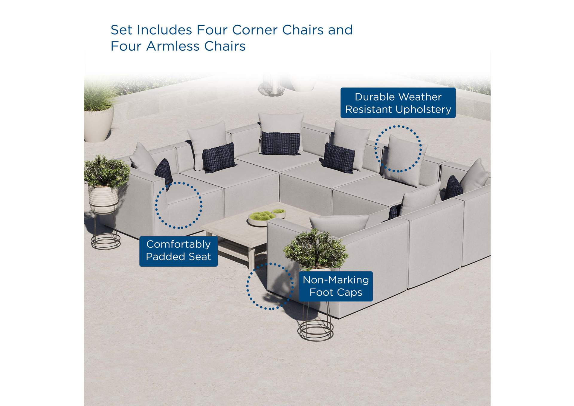 Saybrook 8-Piece Outdoor Patio Upholstered Sectional Sofa By Modway