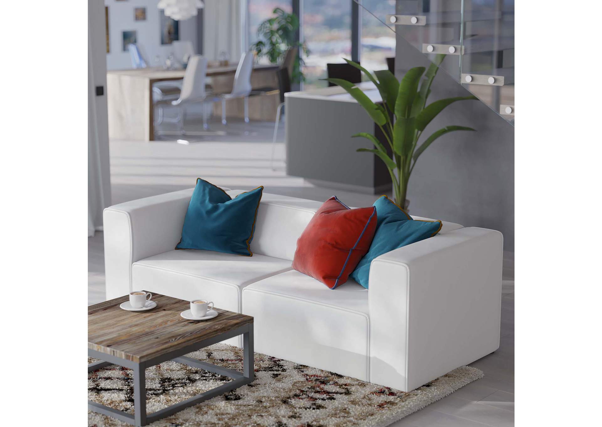 Mingle 2-Piece Vegan Leather Sectional Sofa Loveseat By Modway