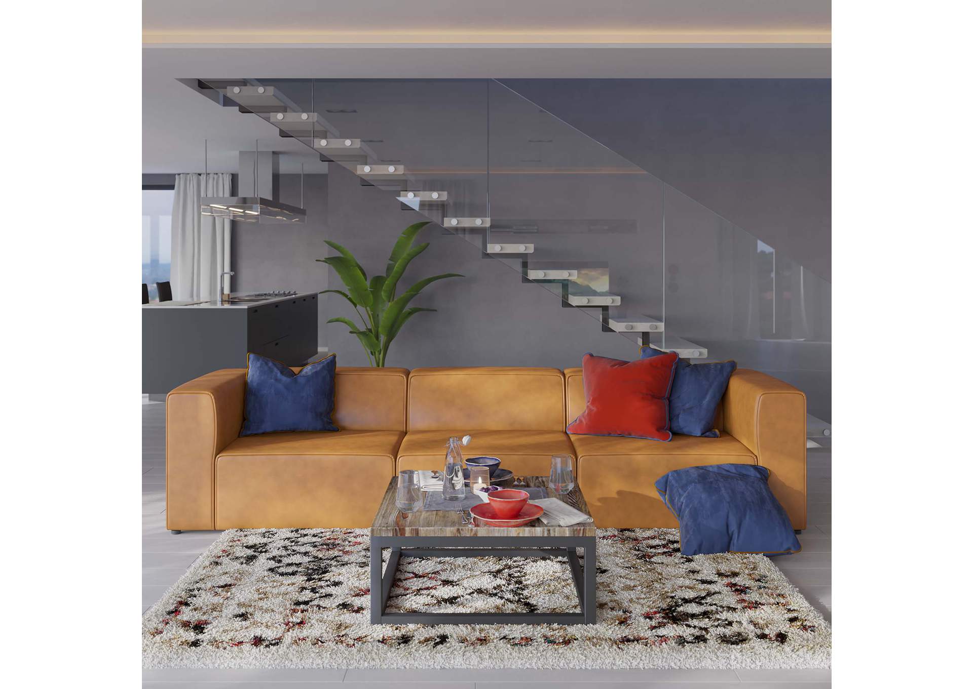 Mingle Vegan Leather 3-Piece Sectional Sofa