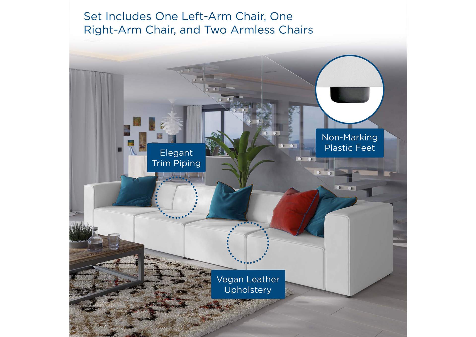 Mingle Vegan Leather 4-Piece Sectional Sofa