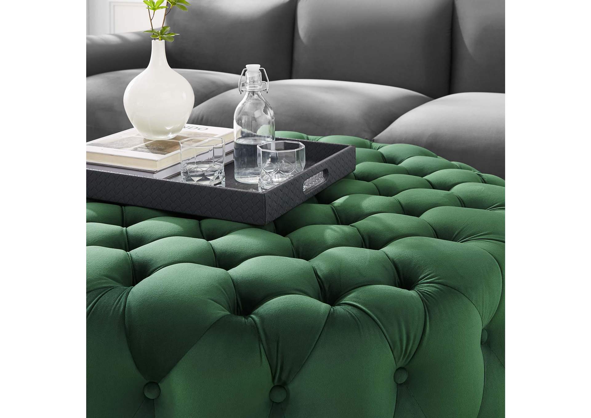 Amour Tufted Button Large Round Performance Velvet Ottoman image 5