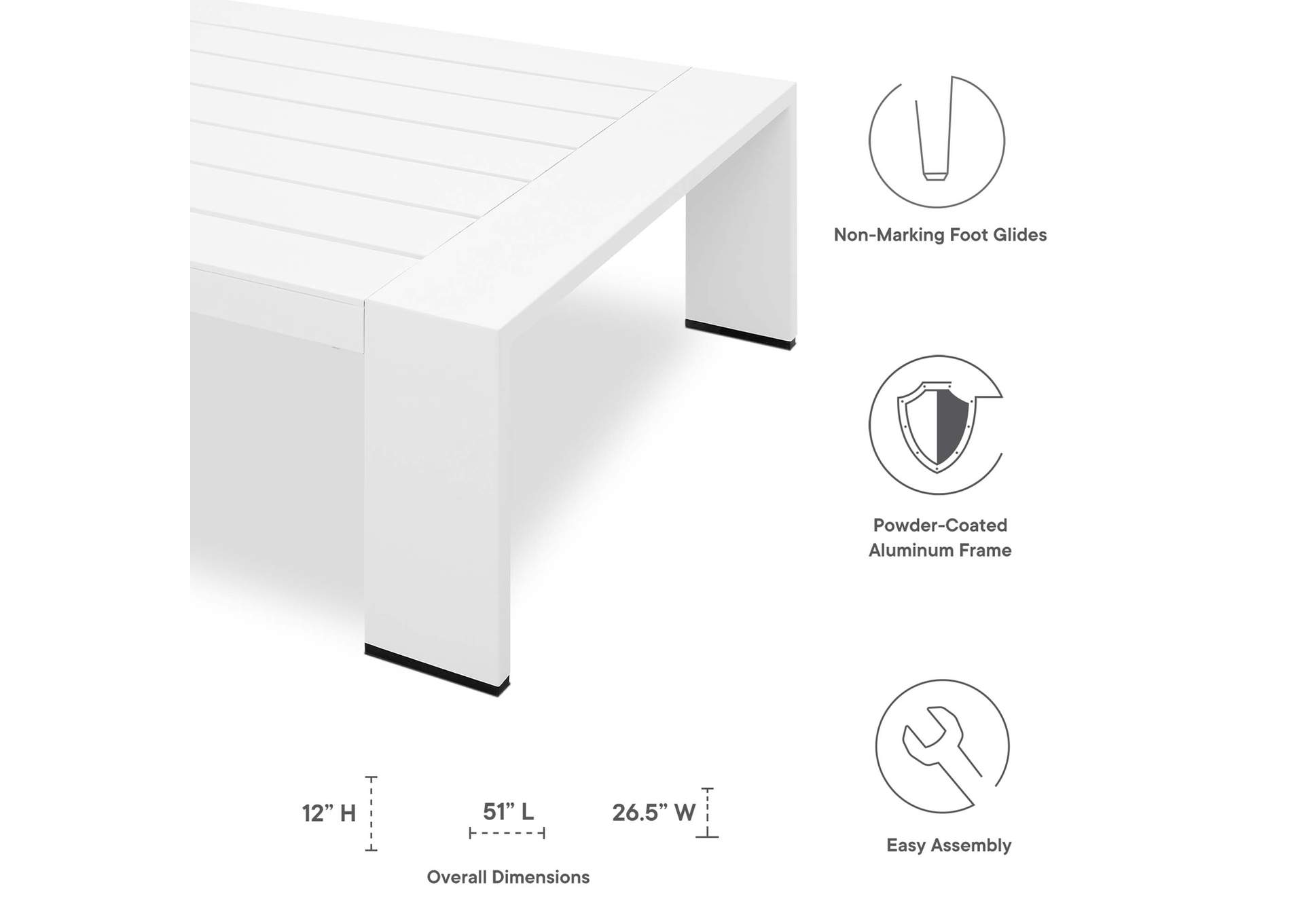 Tahoe Outdoor Patio Powder-Coated Aluminum Coffee Table