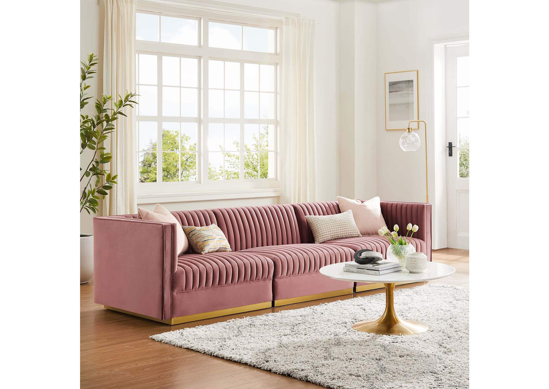 Sanguine Channel Tufted Performance Velvet 3-Seat Modular Sectional Sofa image 12