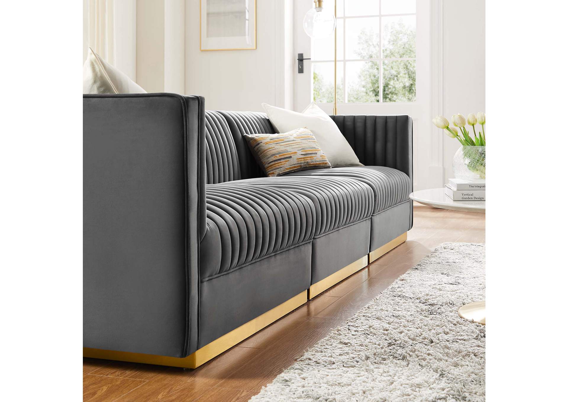 Sanguine Channel Tufted Performance Velvet 3-Seat Modular Sectional Sofa image 11