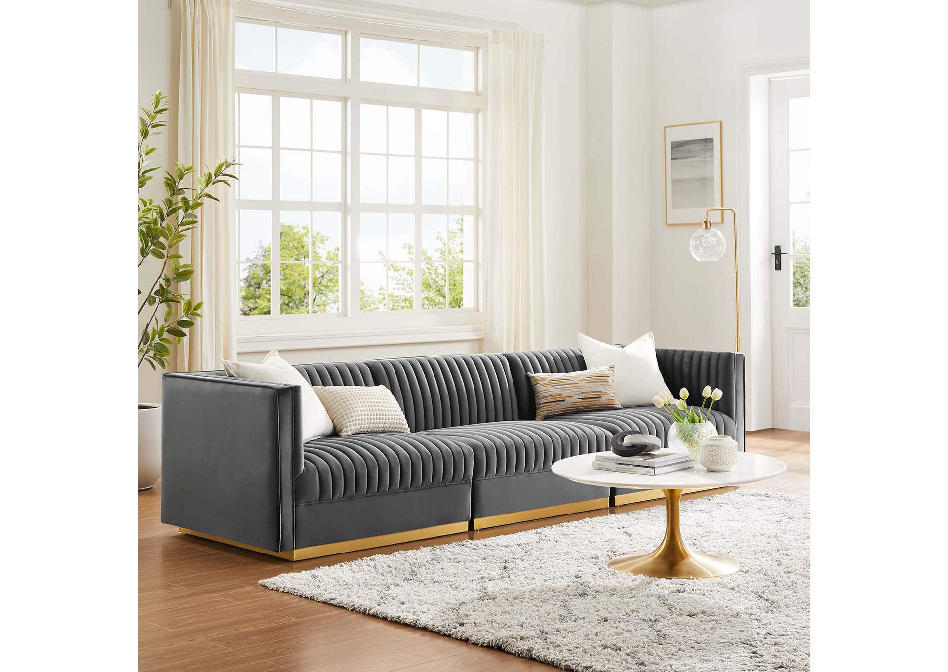 Sanguine Channel Tufted Performance Velvet 3-Seat Modular Sectional Sofa image 13