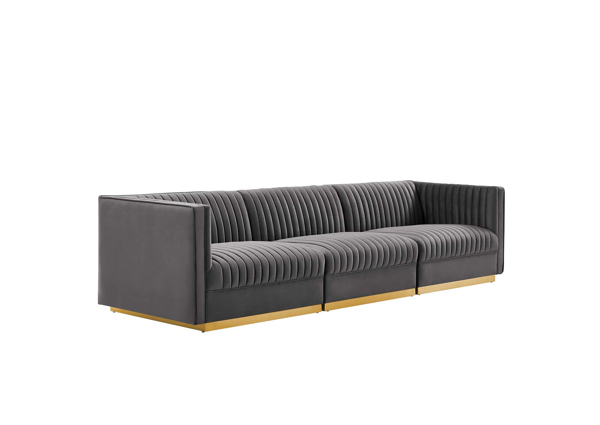 Sanguine Channel Tufted Performance Velvet 3-Seat Modular Sectional Sofa By Modway image 1