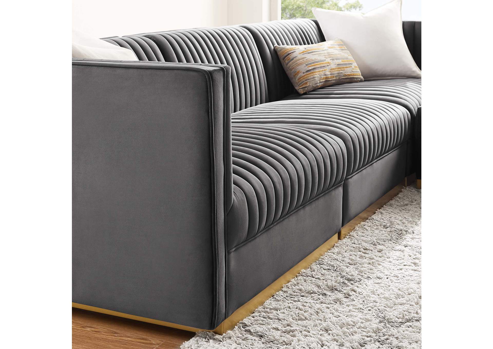 Sanguine Channel Tufted Performance Velvet 4-Piece Modular Sectional Sofa image 14