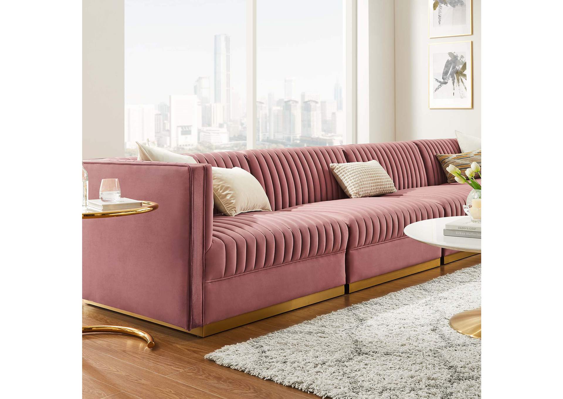 Sanguine Channel Tufted Performance Velvet 4-Seat Modular Sectional Sofa image 13