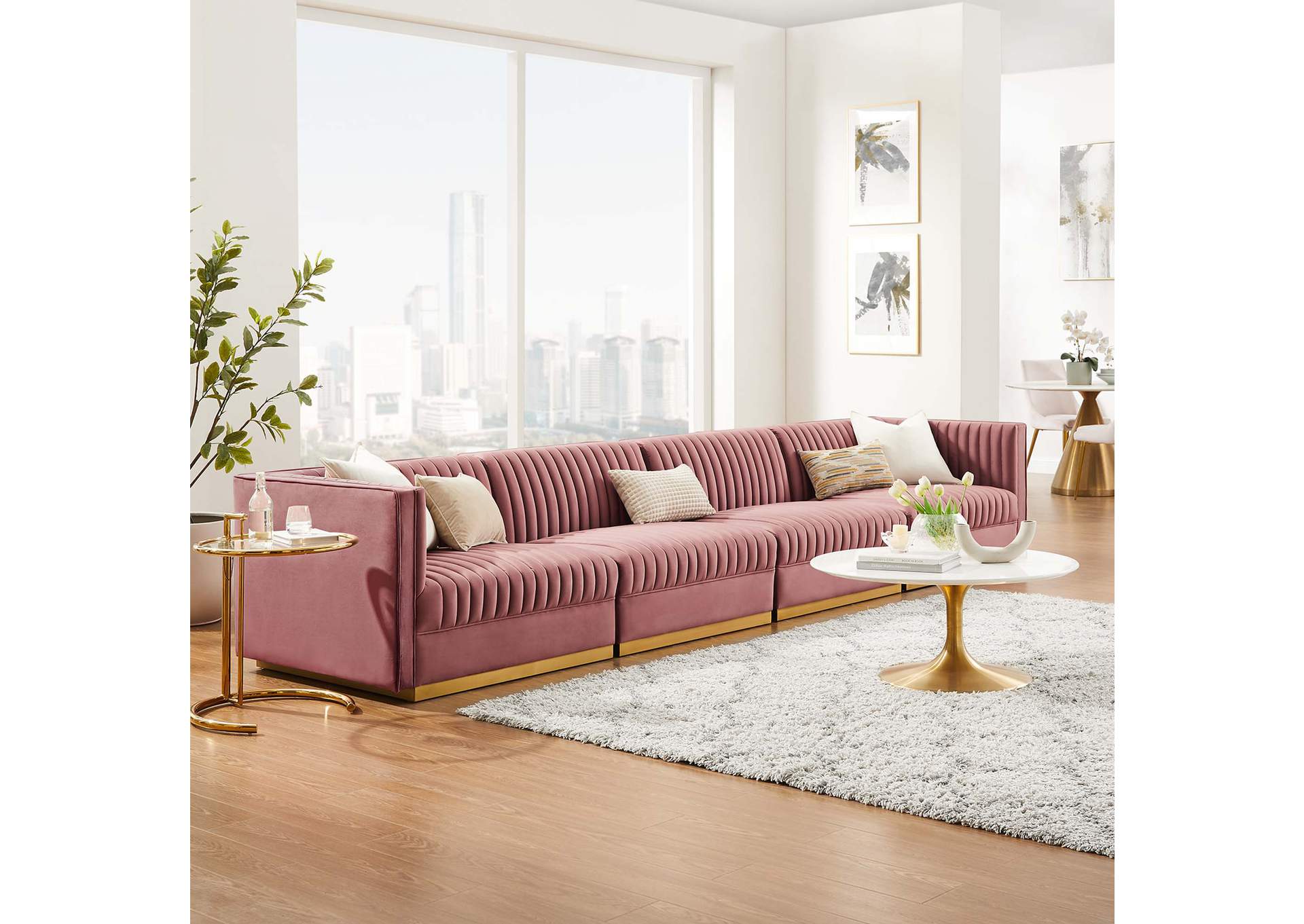 Sanguine Channel Tufted Performance Velvet 4-Seat Modular Sectional Sofa image 14