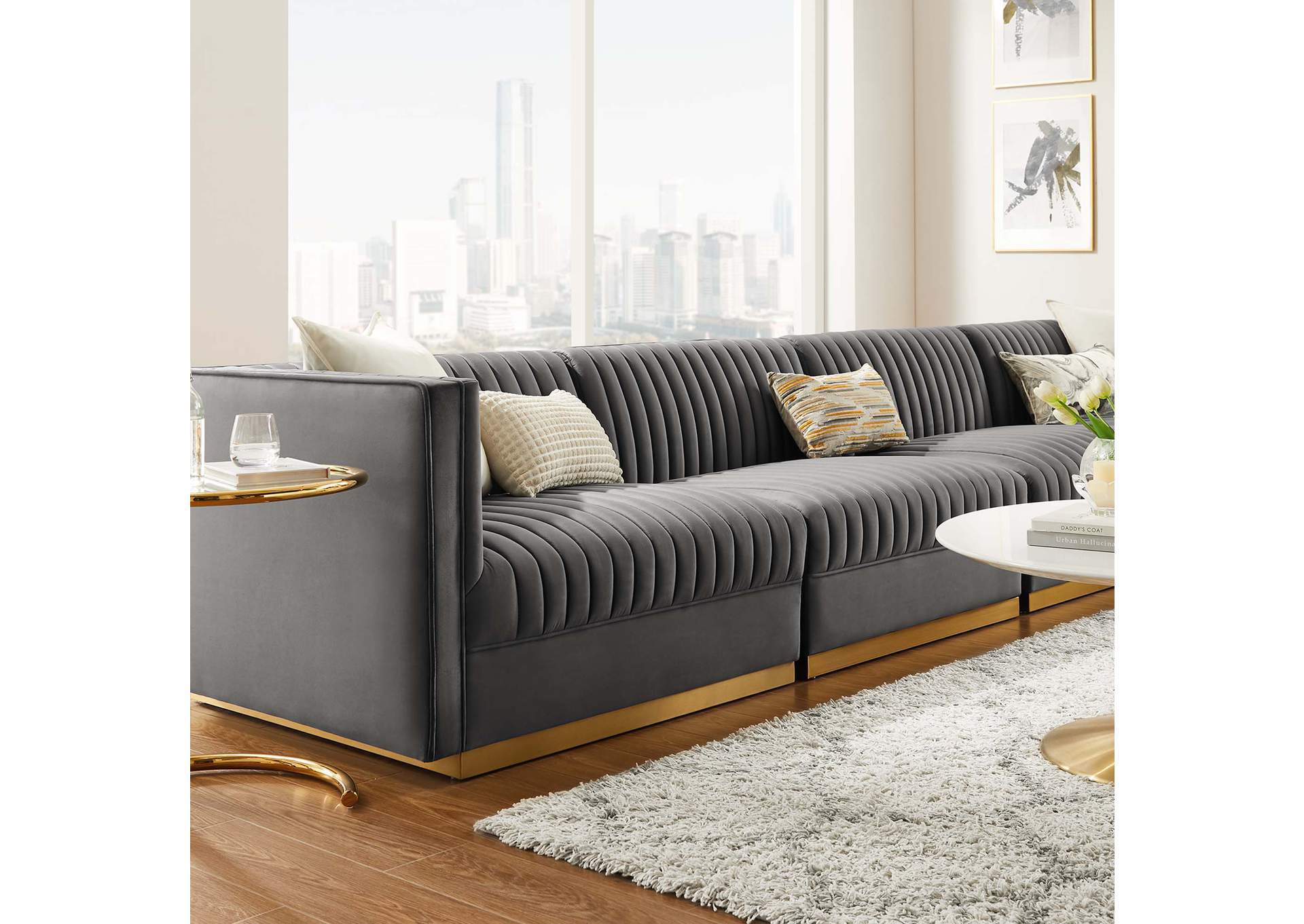 Sanguine Channel Tufted Performance Velvet 4-Seat Modular Sectional Sofa image 11