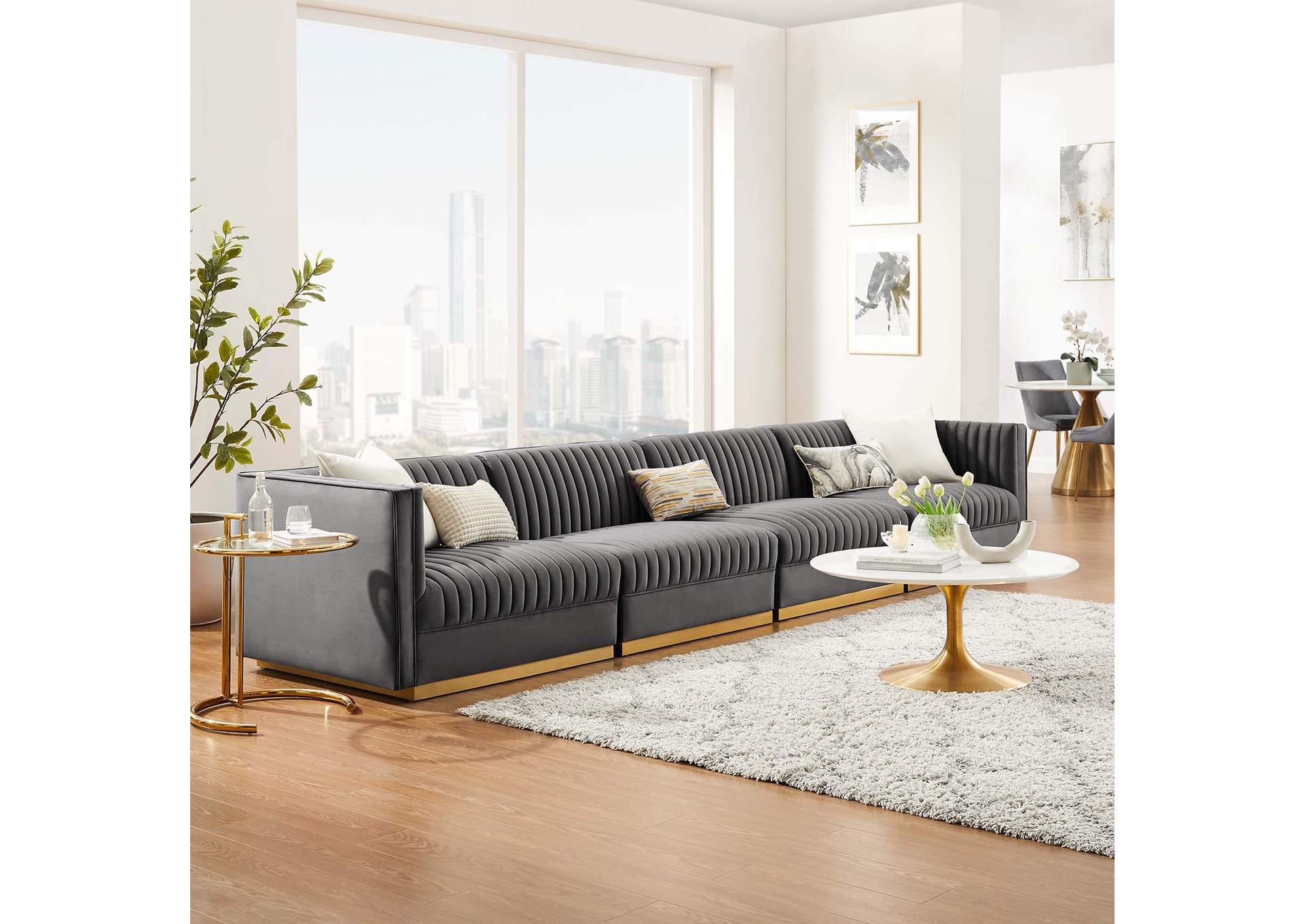 Sanguine Channel Tufted Performance Velvet 4-Seat Modular Sectional Sofa image 12