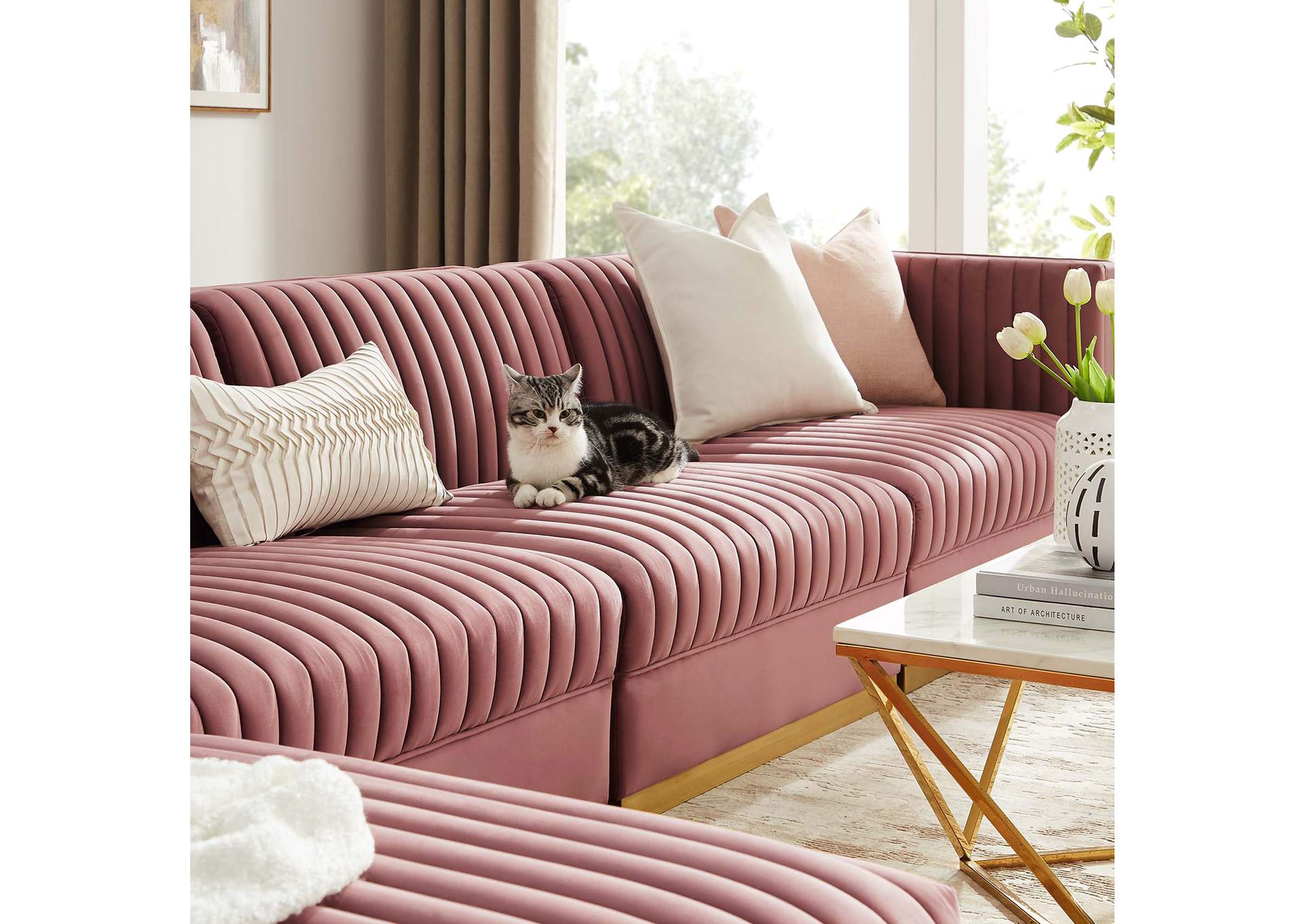 Sanguine Channel Tufted Performance Velvet 5 Piece Modular Sectional Sofa image 13