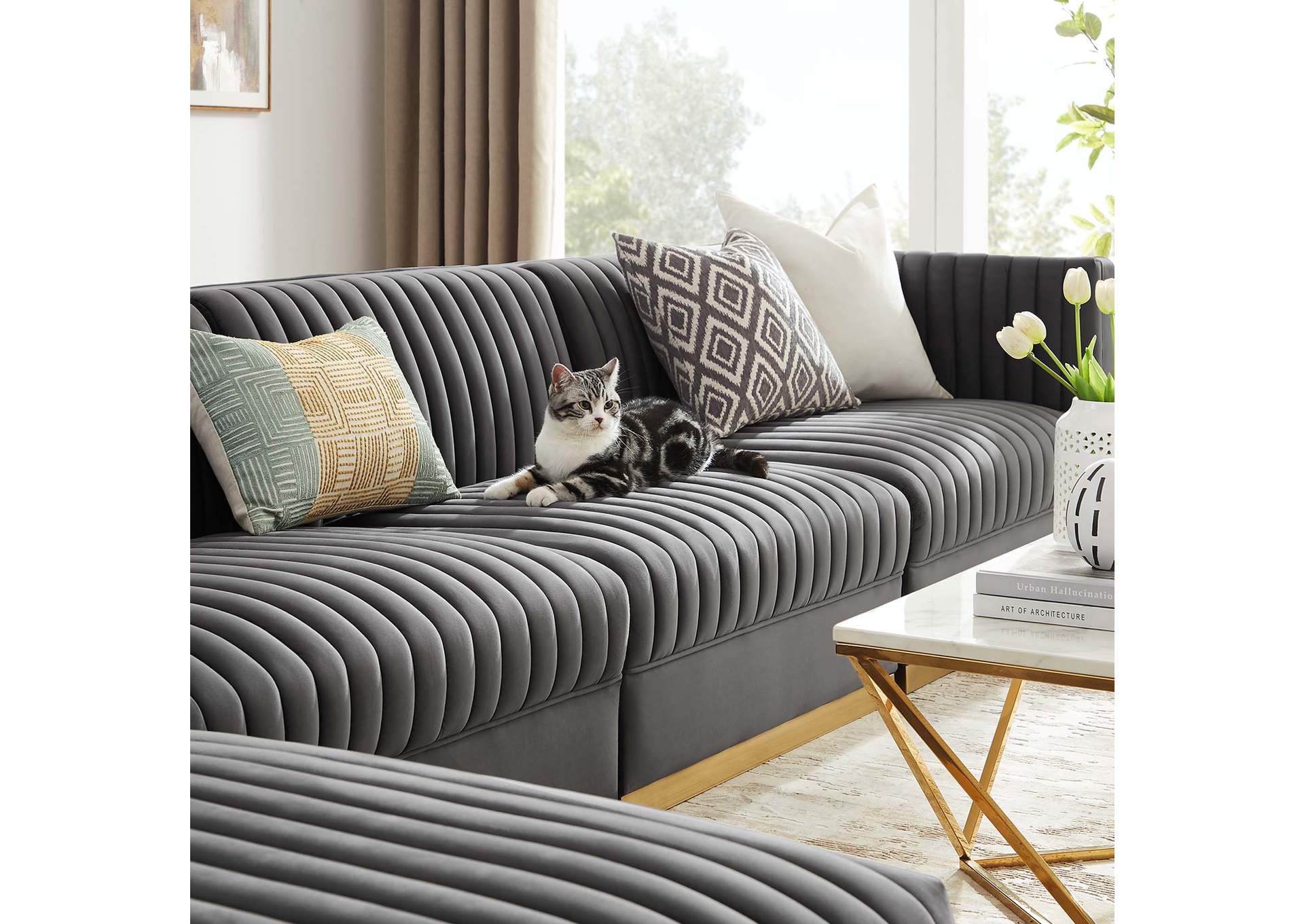Sanguine Channel Tufted Performance Velvet 5 Piece Modular Sectional Sofa image 13