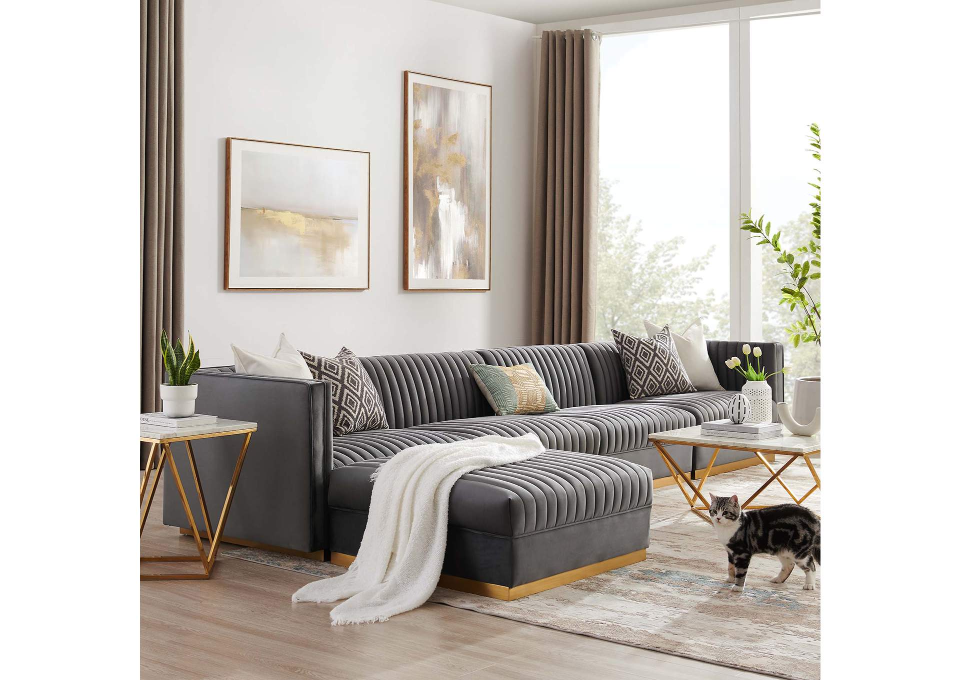 Sanguine Channel Tufted Performance Velvet 5 Piece Modular Sectional Sofa image 14