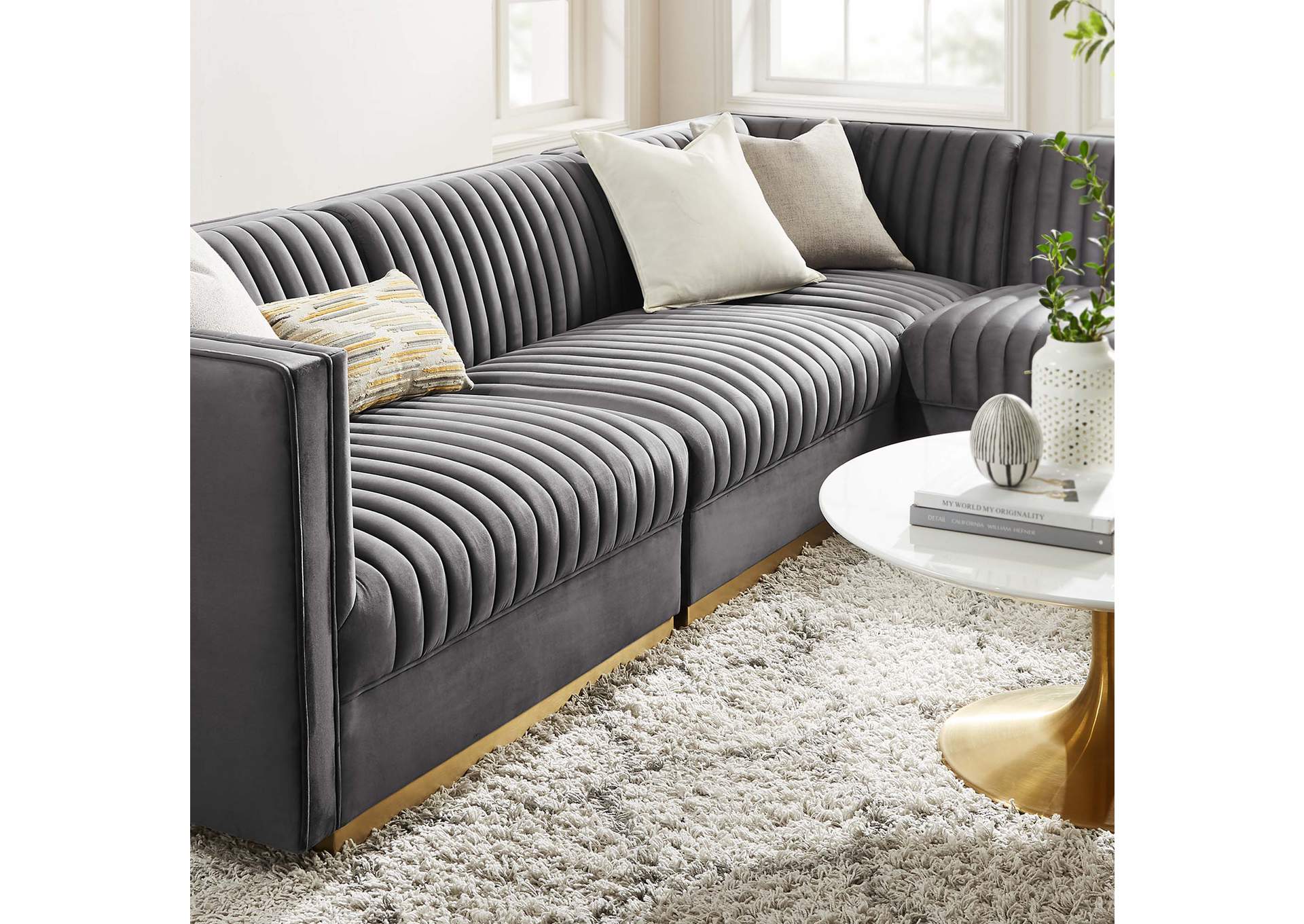 Sanguine Channel Tufted Performance Velvet 4-Piece Right-Facing Modular Sectional Sofa image 12