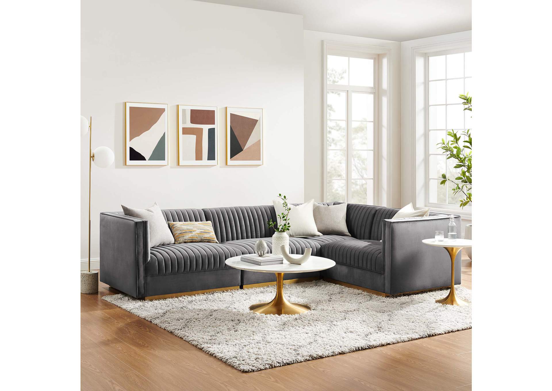Sanguine Channel Tufted Performance Velvet 4-Piece Right-Facing Modular Sectional Sofa image 13