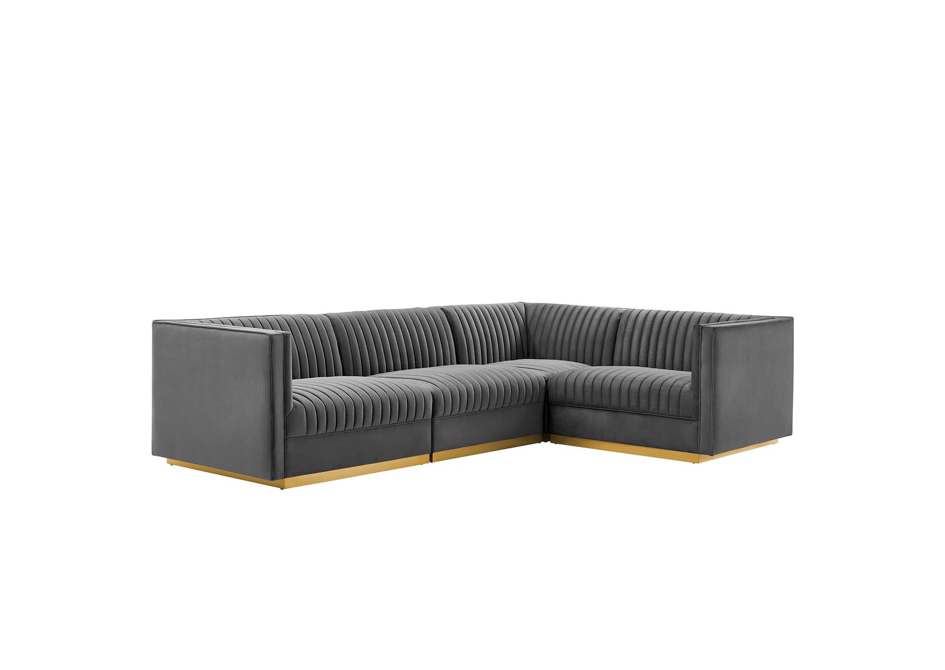 Sanguine 4-Piece Channel Tufted Performance Velvet Right-Facing Modular Sectional Sofa By Modway image 1