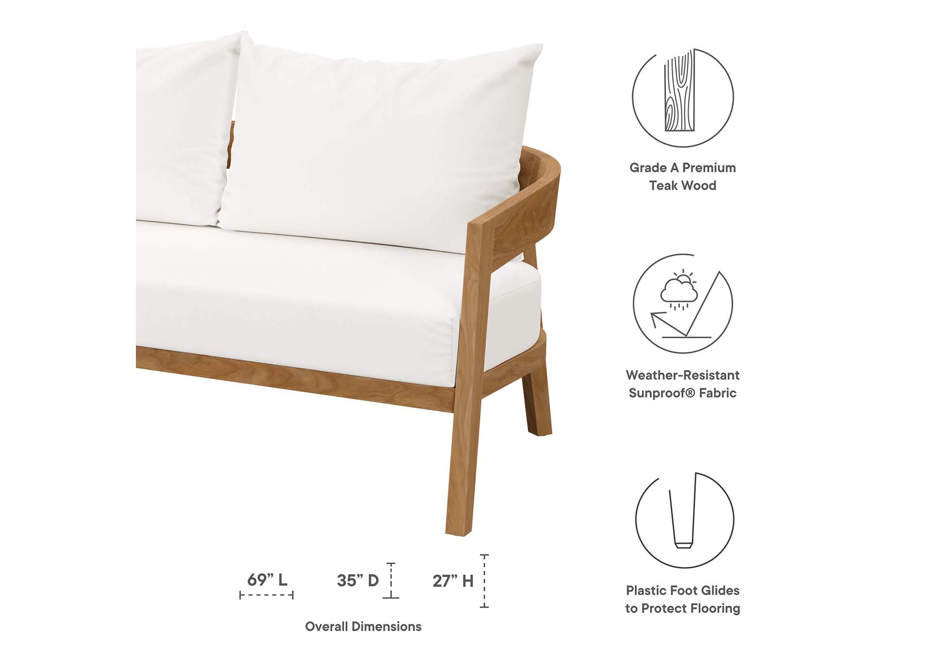 Brisbane 3-Piece Teak Wood Outdoor Patio Set By Modway