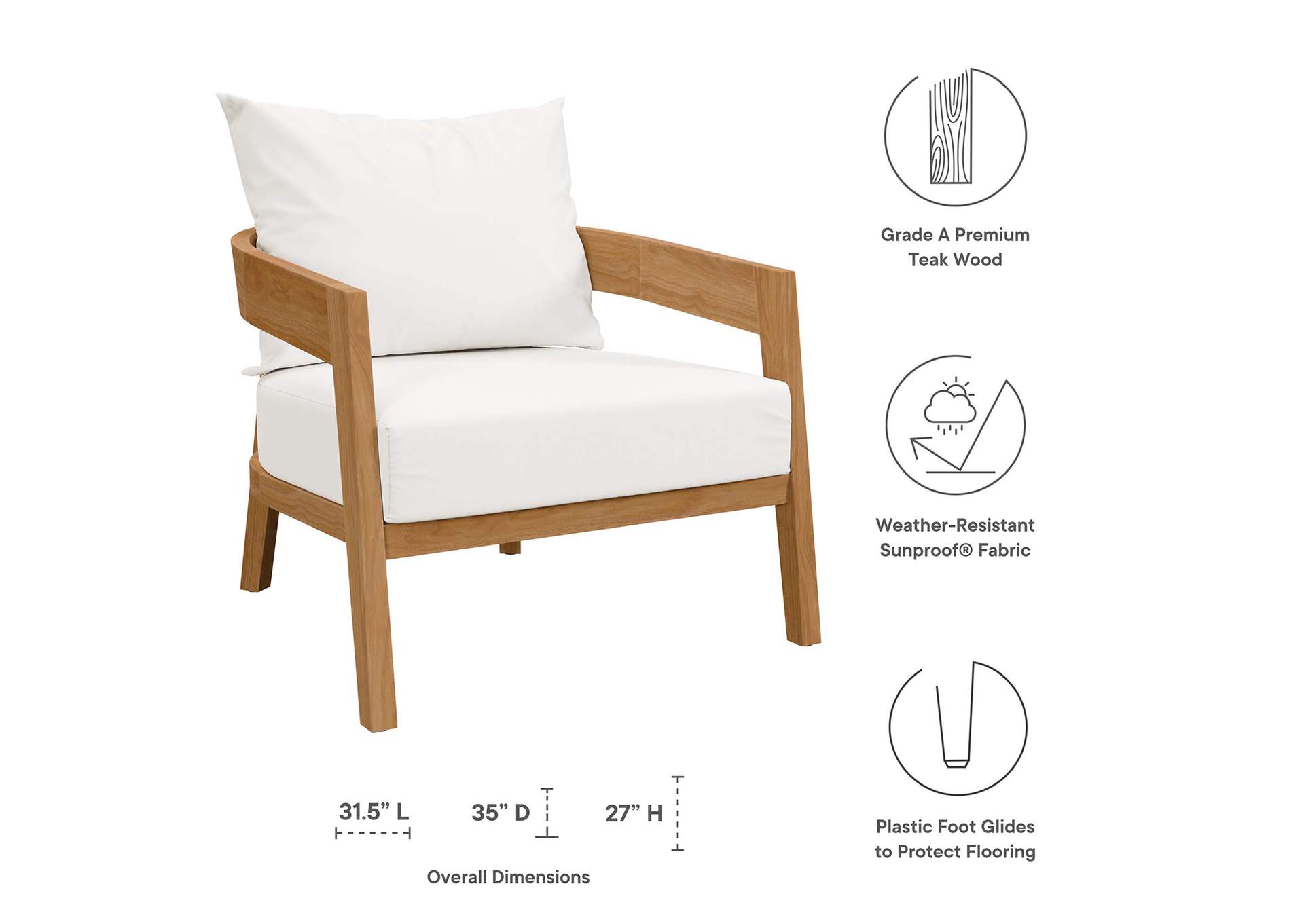 Brisbane 3-Piece Teak Wood Outdoor Patio Set