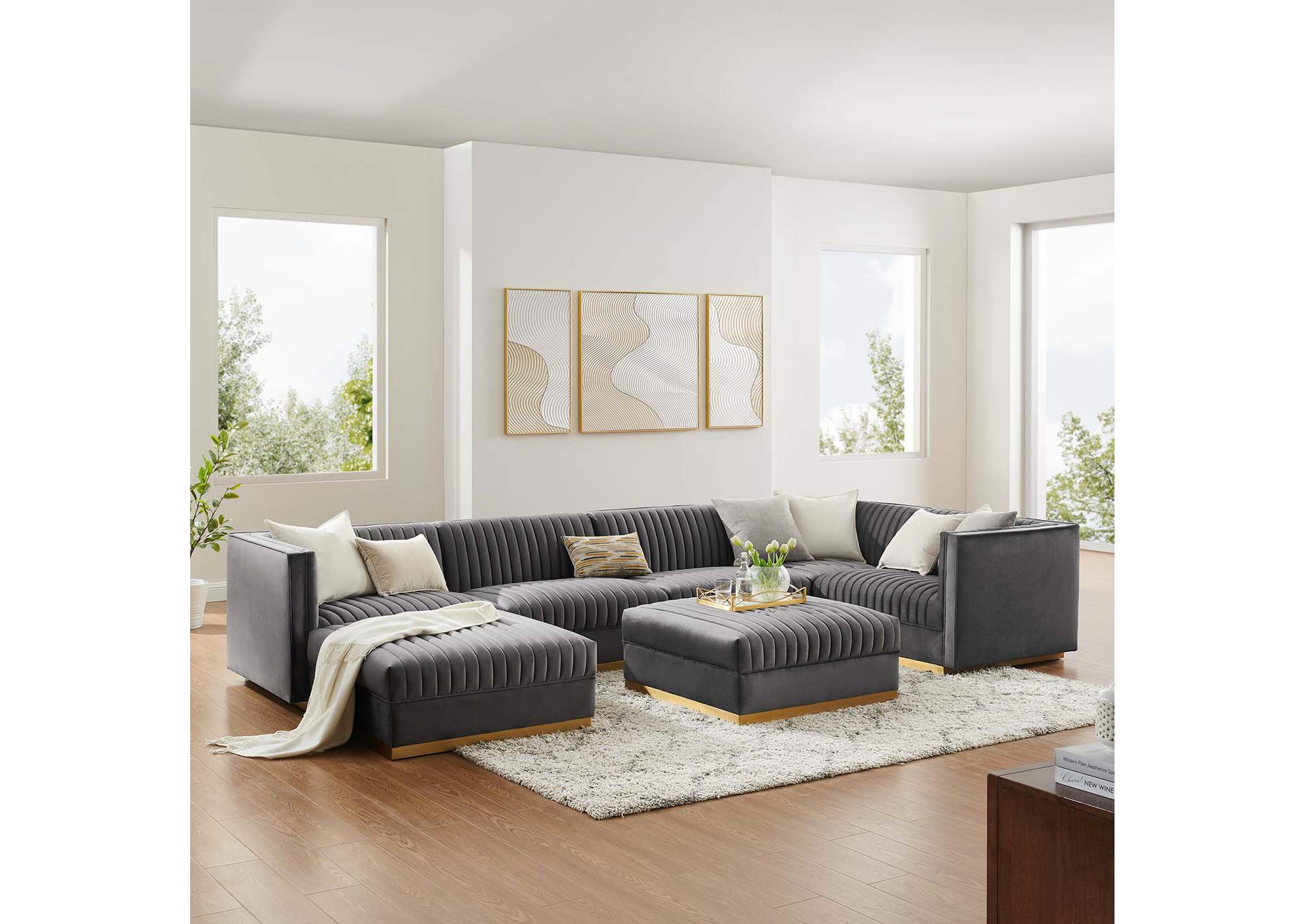 Sanguine Channel Tufted Performance Velvet 7-Piece Right-Facing Modular Sectional Sofa image 17