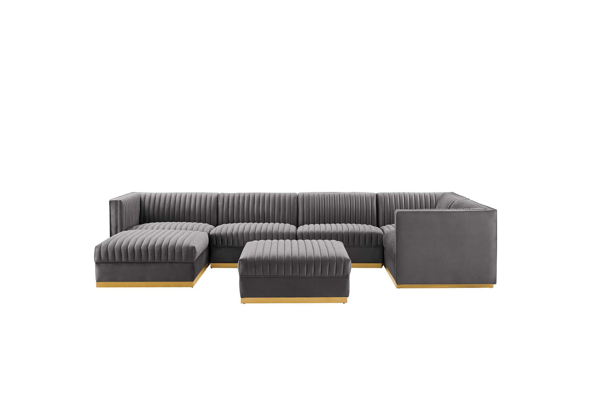 Sanguine 7-Piece Channel Tufted Performance Velvet Right-Facing Modular Sectional Sofa By Modway image 1