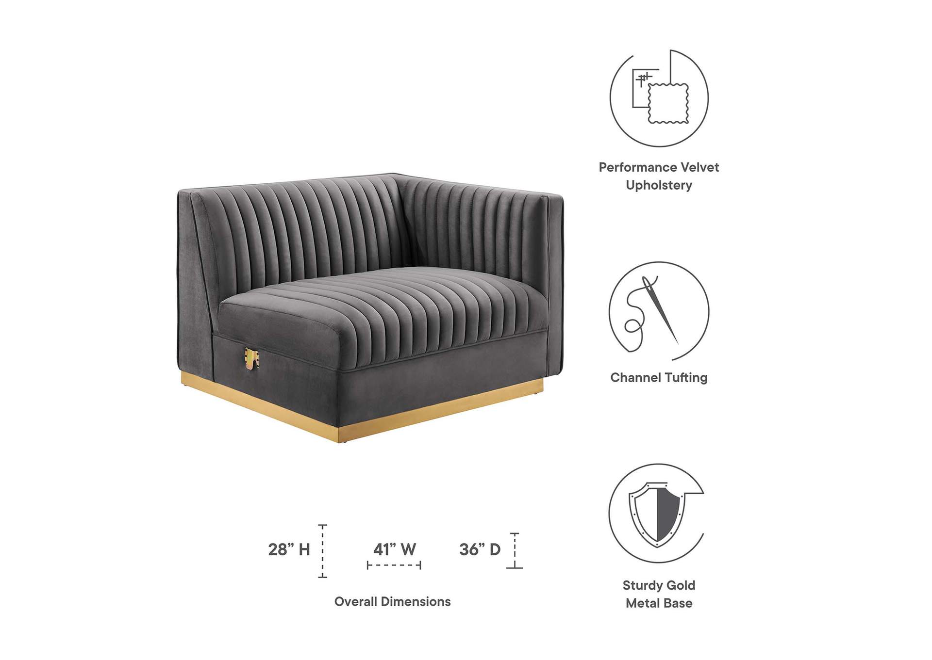 Sanguine Channel Tufted Performance Velvet Modular Sectional Sofa Right-Arm Chair image 7