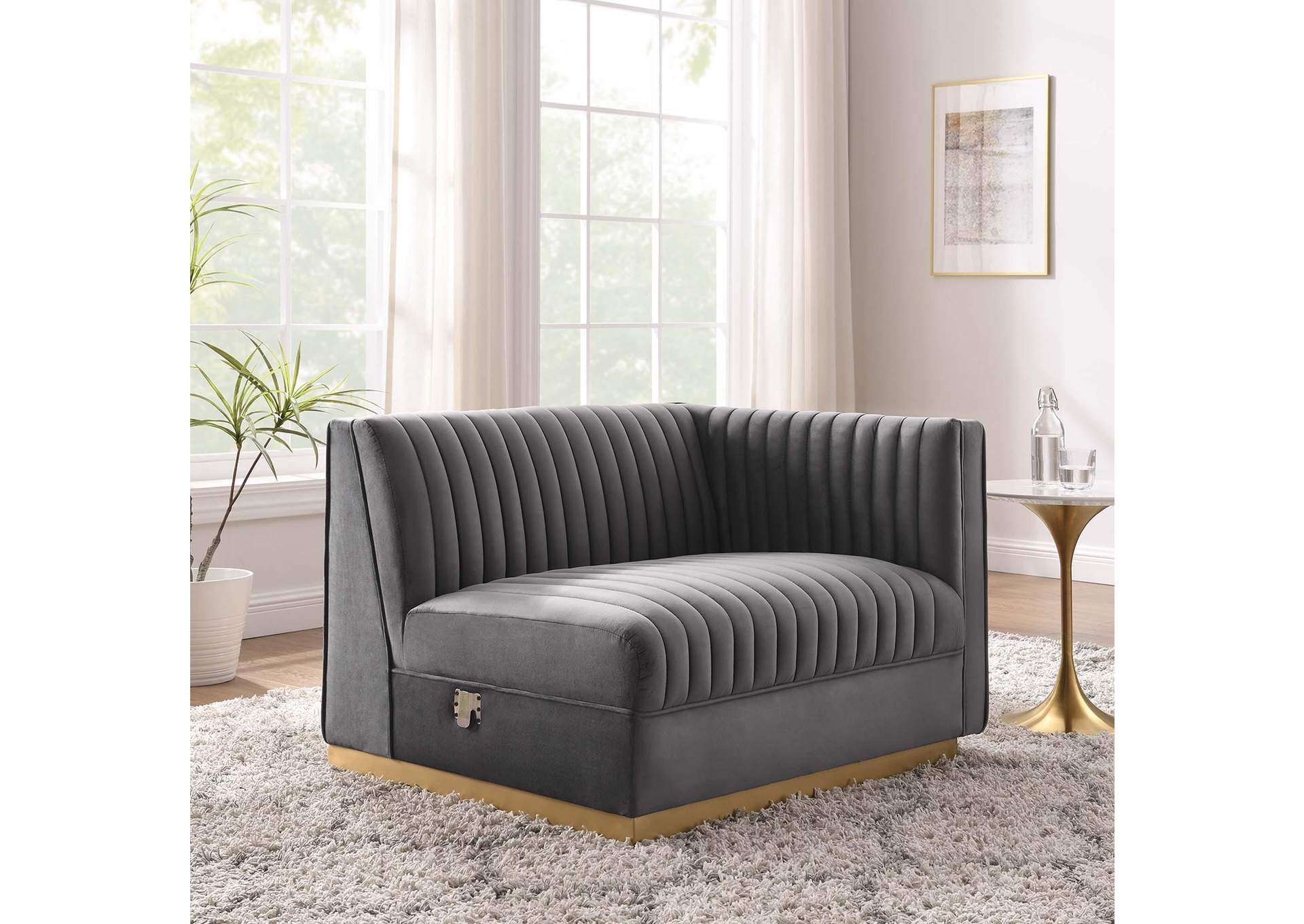 Sanguine Channel Tufted Performance Velvet Modular Sectional Sofa Right-Arm Chair image 9