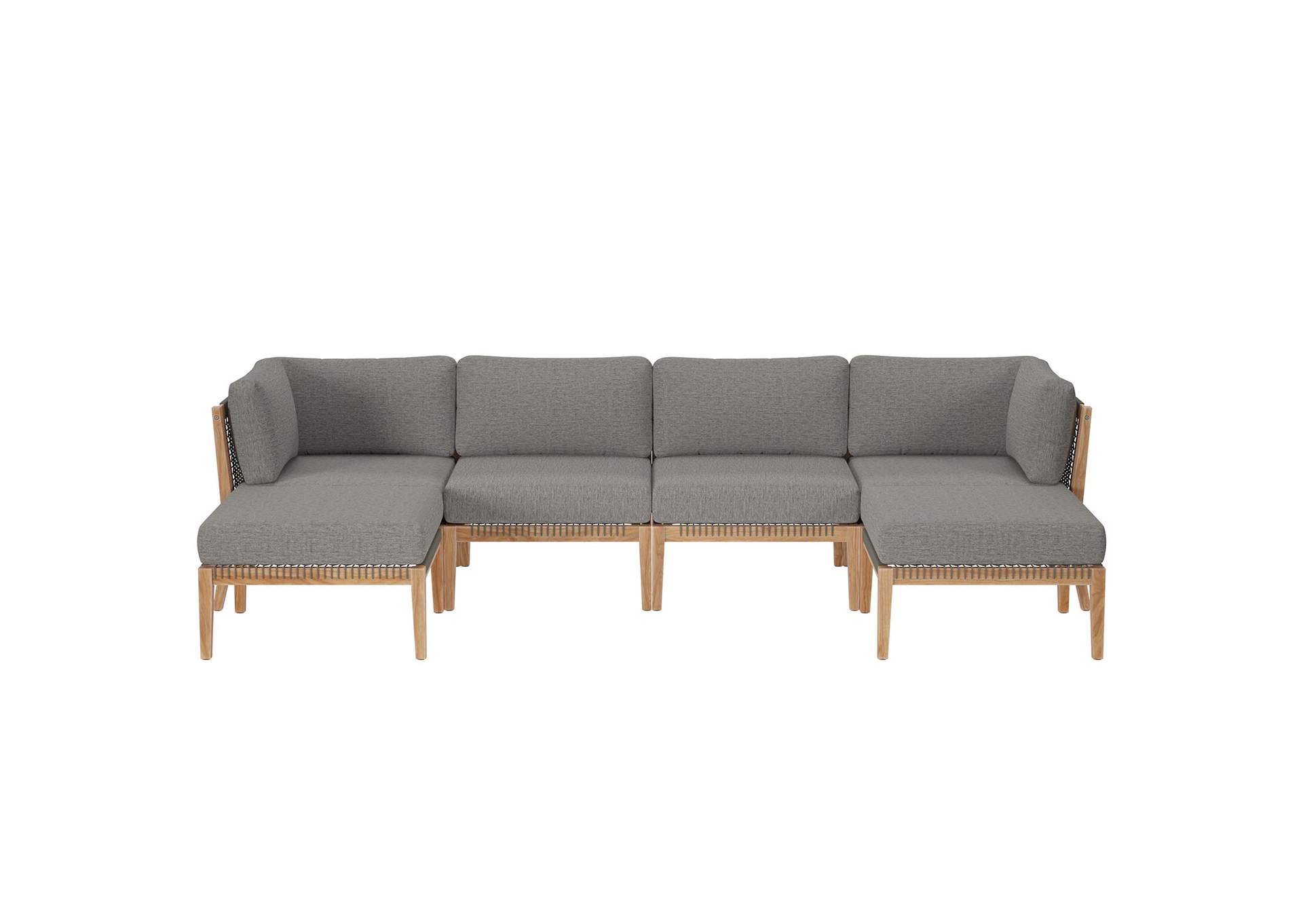 Clearwater 6-Piece Outdoor Patio Teak Wood Sectional Sofa By Modway
