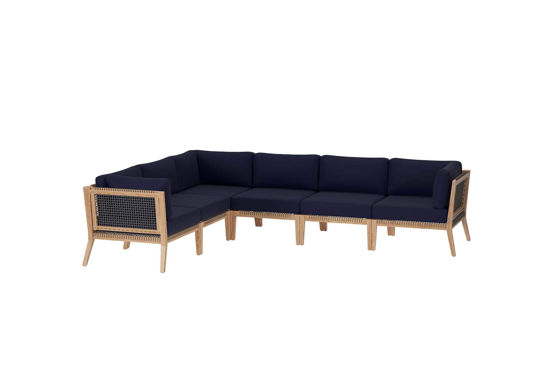 Clearwater 6-Piece Outdoor Patio Teak Wood Sectional Sofa By Modway